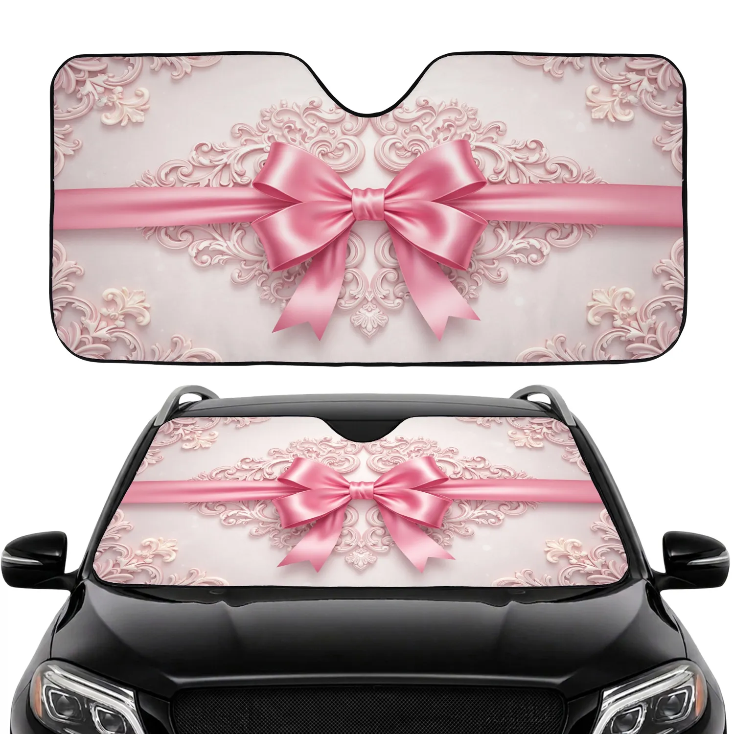 Pink Satin Bow Baroque Rococo Filigree - Home Decor Gift Car Sunshade - 1