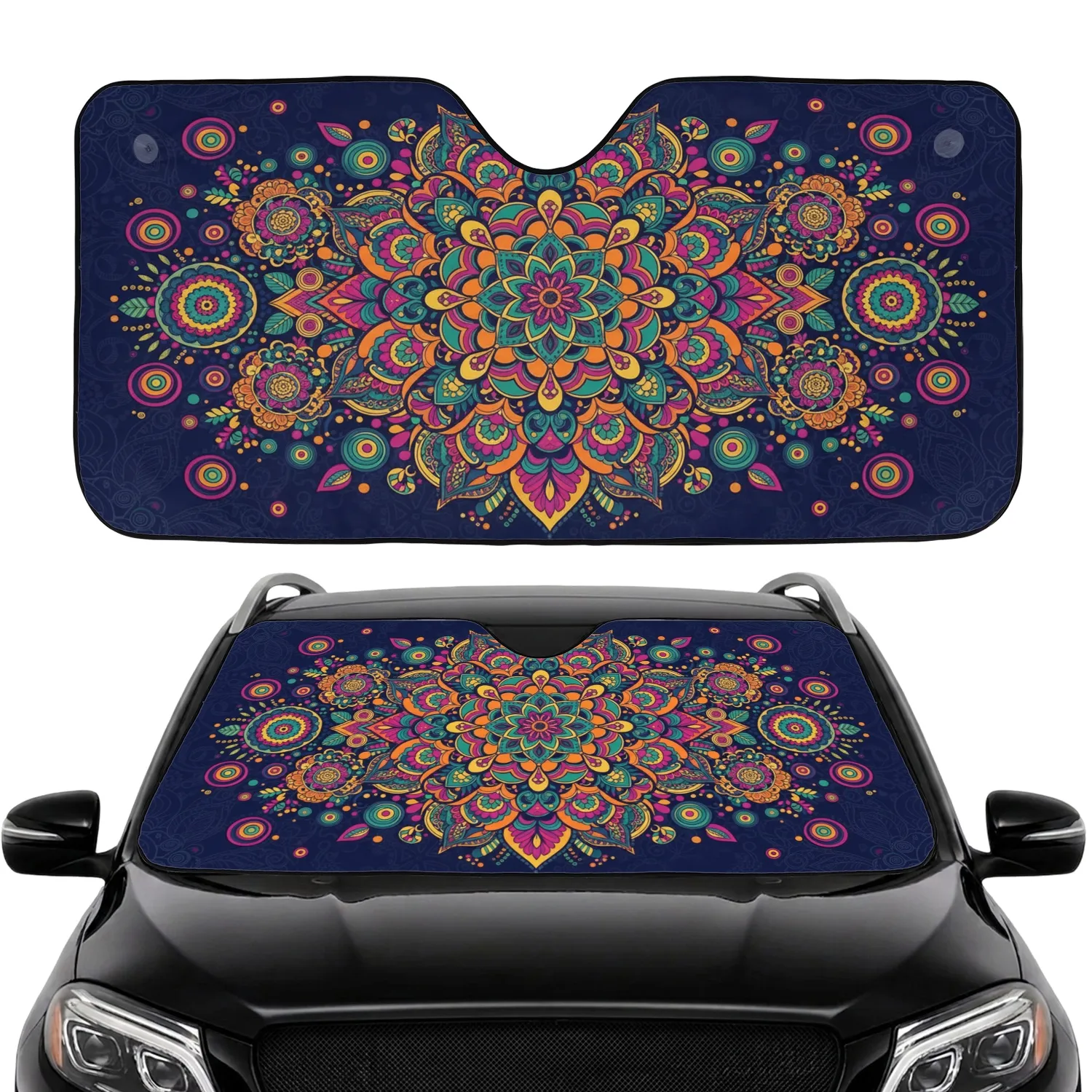 Vibrant Intricate Mandala Floral Geometric Forms - Boho Home Decor Gift Car Sunshade - 1