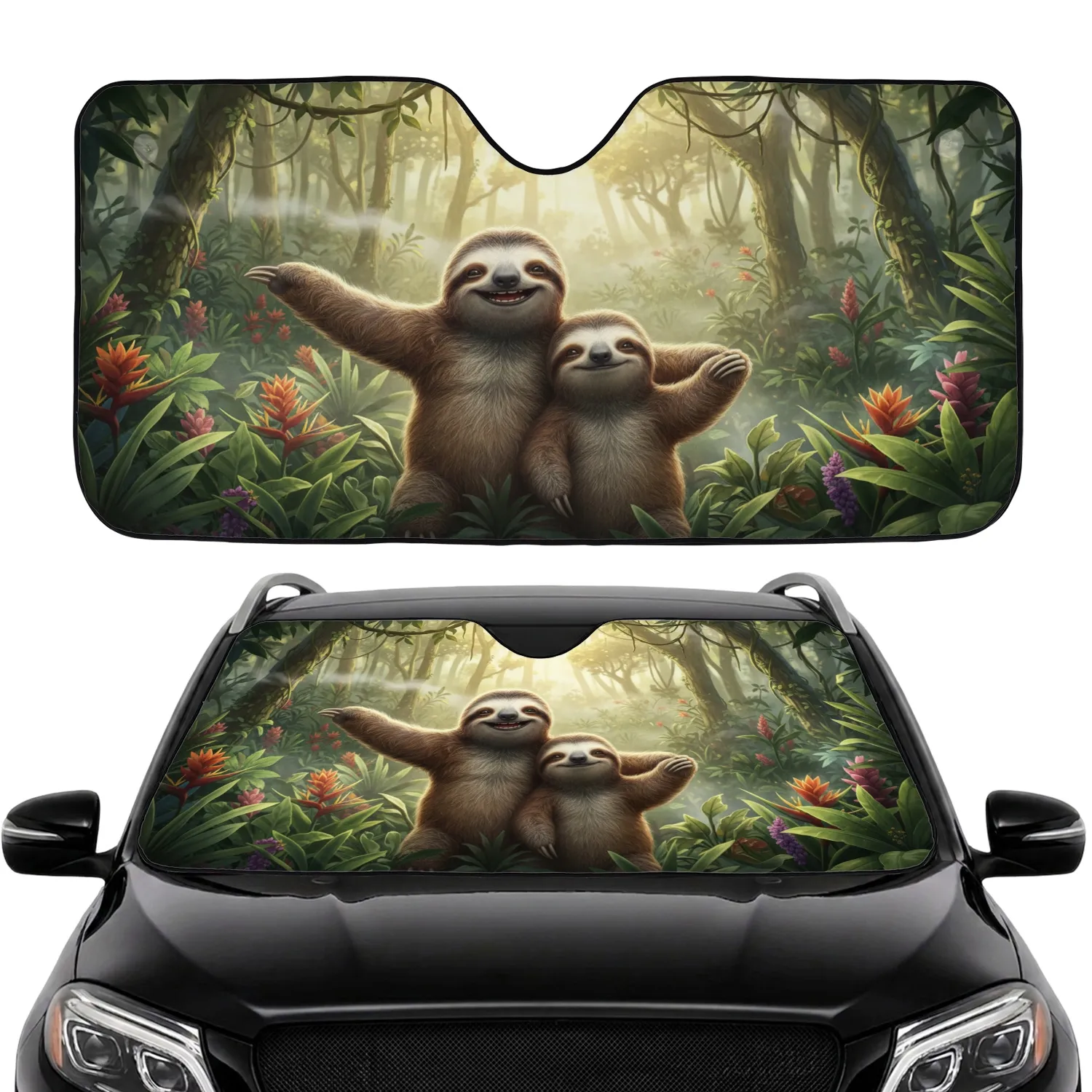 Content Sloths Tropical Rainforest - Sloth Lover Wildlife Gift Car Sunshade - 1