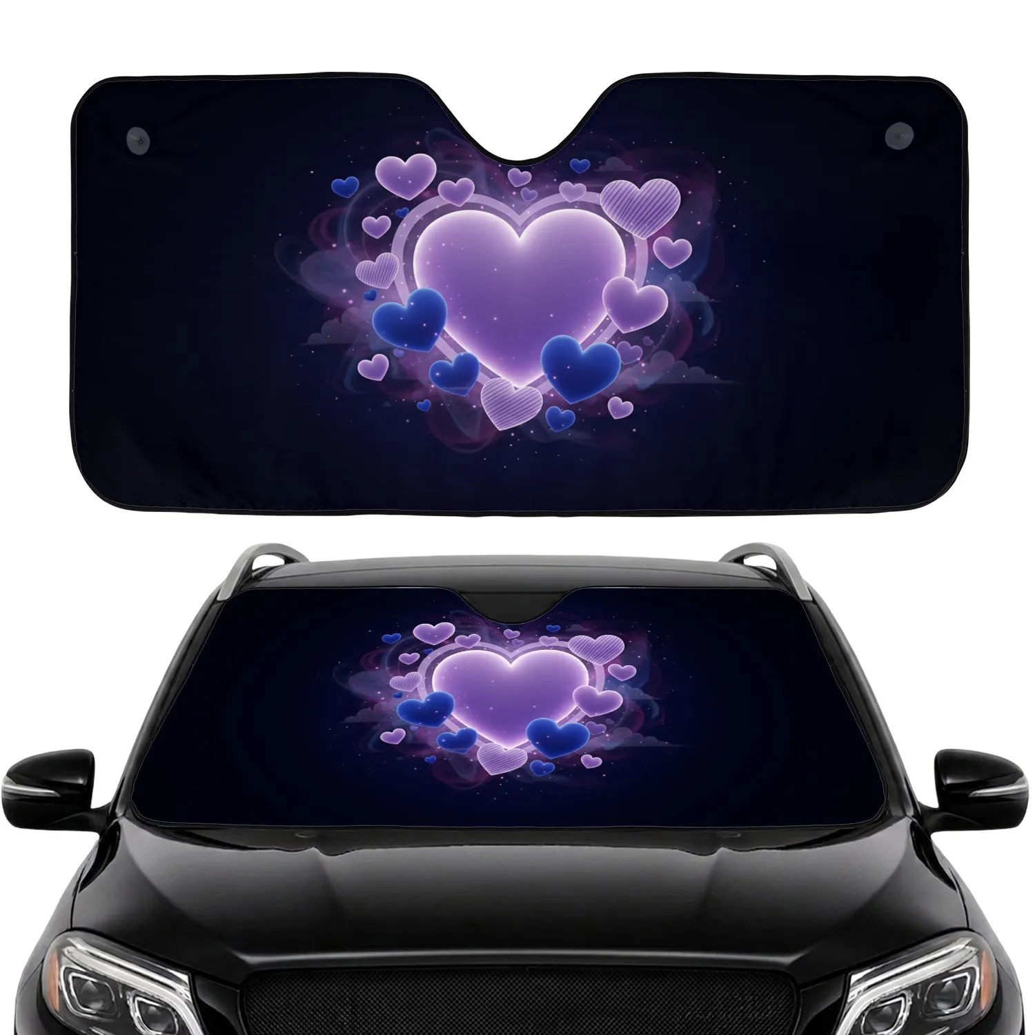 Soft Lavender & Royal Blue Glowing Hearts Swirling Mist - Dreamlike Home Decor Gift Car Sunshade - 1