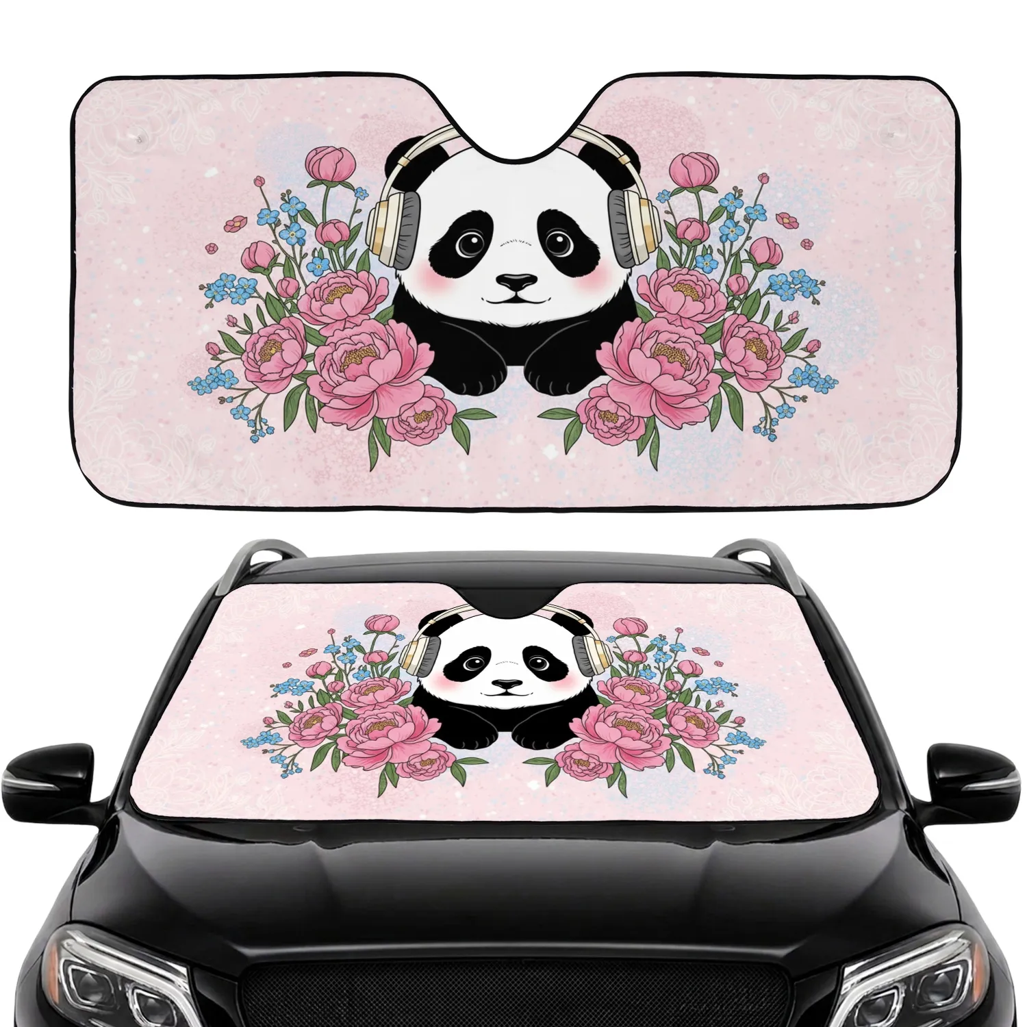 Baby Panda Floral Headphones Peonies - Home Decor Gift for Panda Lover Car Sunshade - 1