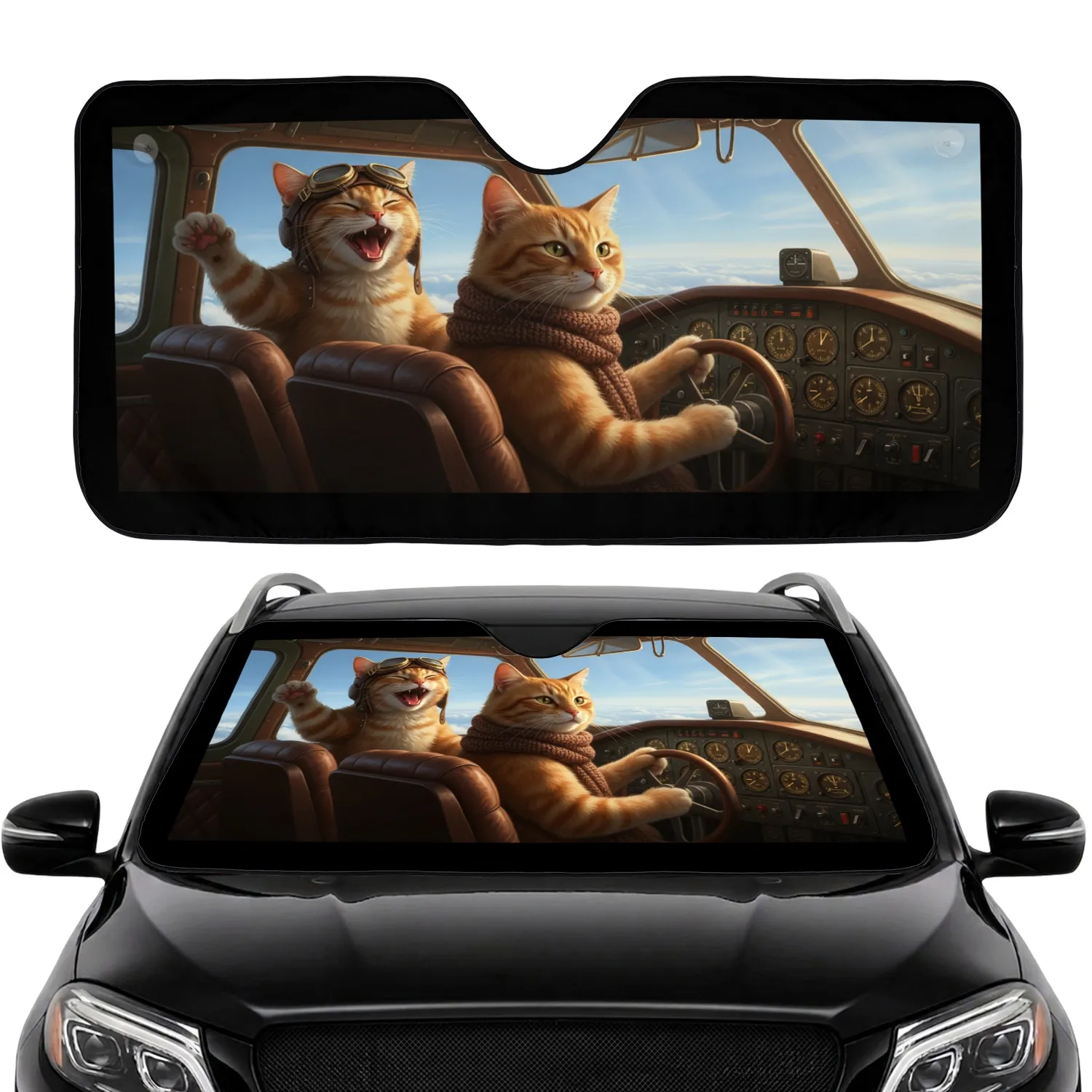 Orange Tabby Cats Pilot Aircraft Adventure Lover Gift for Cat Lover Car Sunshade - 1