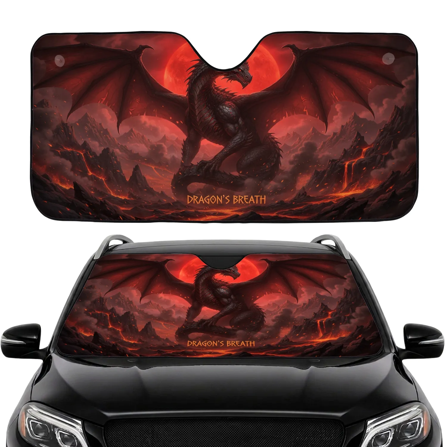 Volcanic Dragon Fiery Planet - Fantasy Lover Gift for Enthusiasts Car Sunshade - 1