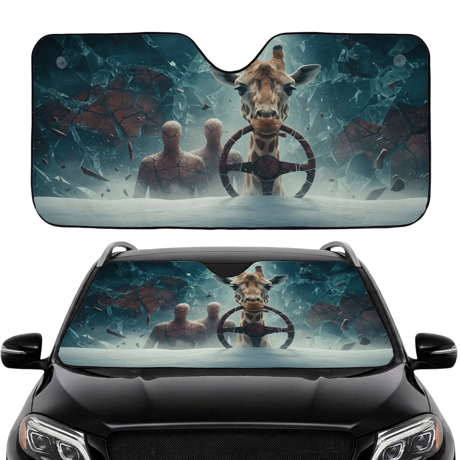 Majestic Giraffe Steering Wheel Abstract Figures Ice Landscape Adventure Gift Car Sunshade - 1