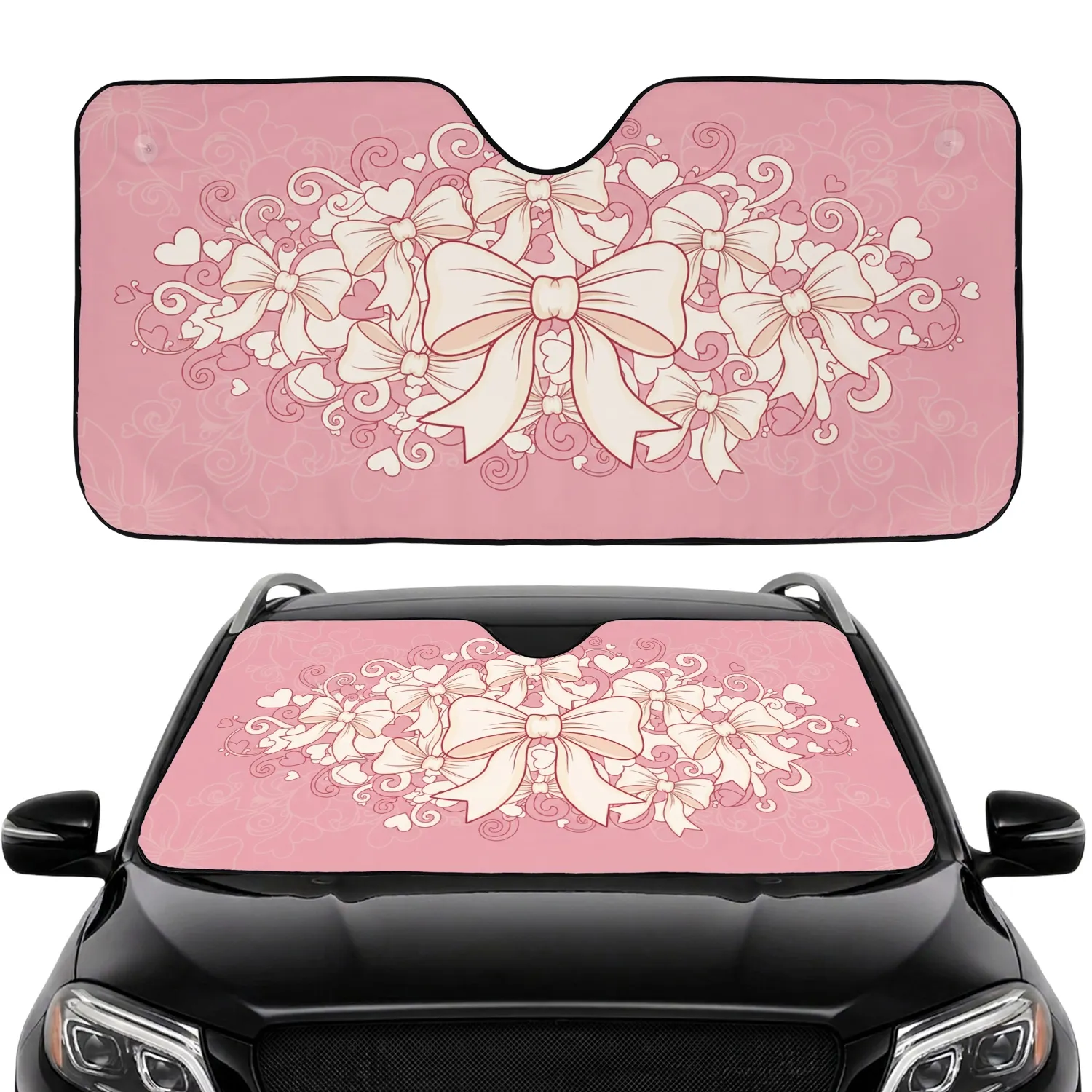 Decorative Bows Hearts Swirling Tendrils - Auto Interior Decor Gift for Car Lovers Car Sunshade - 1