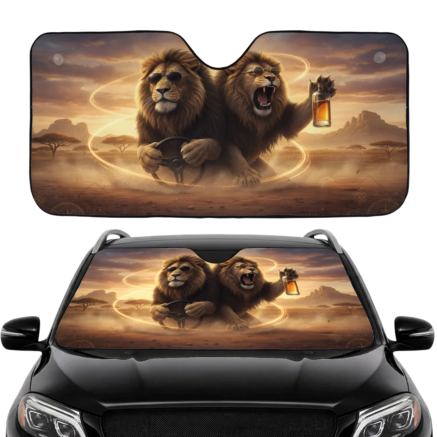 Majestic Roaring Lions African Savanna - Adventure Journey Wildlife Lover Gift Car Sunshade - 1