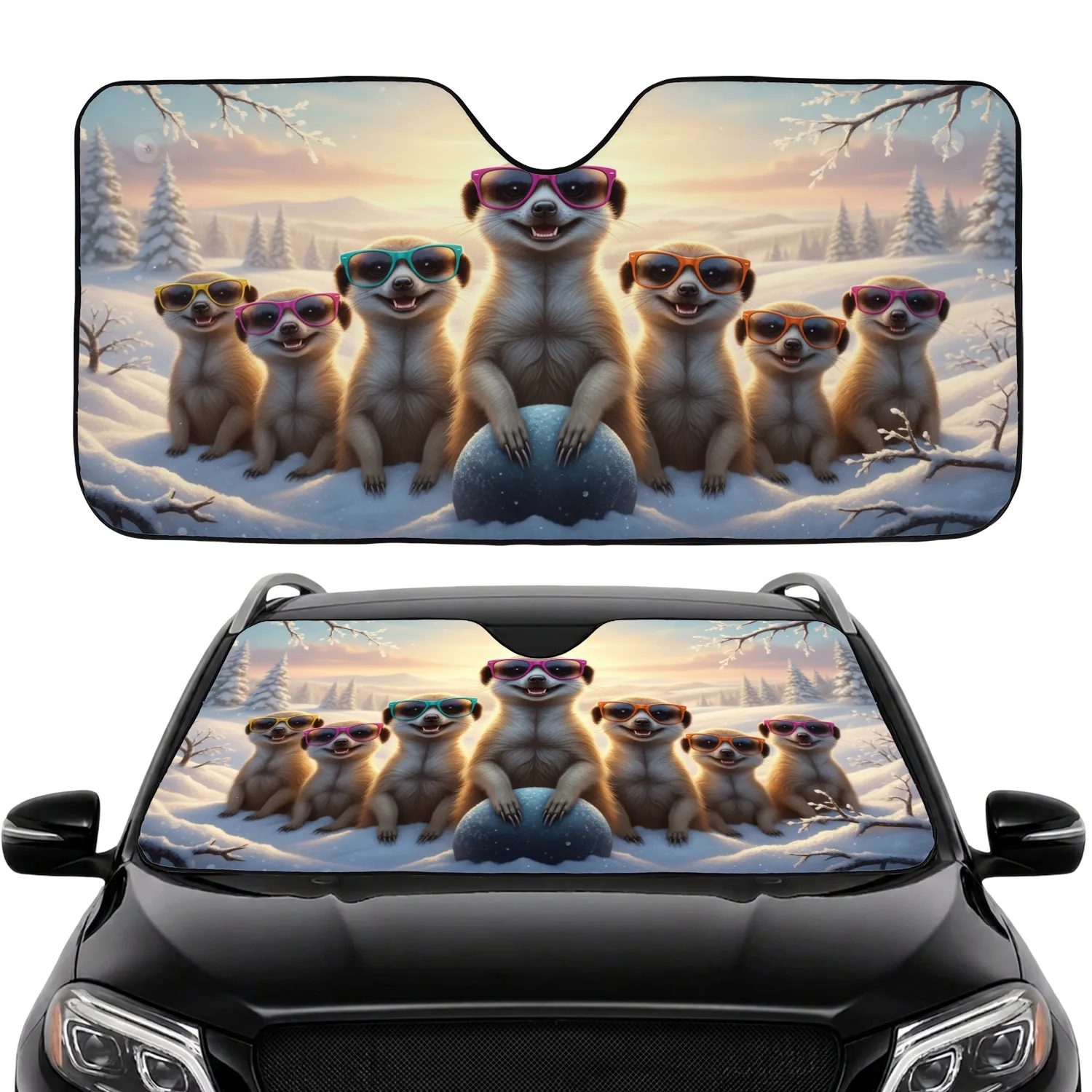 Joyful Meerkats Sunglasses Winter Snow - Wildlife Lover Gift Car Sunshade - 1