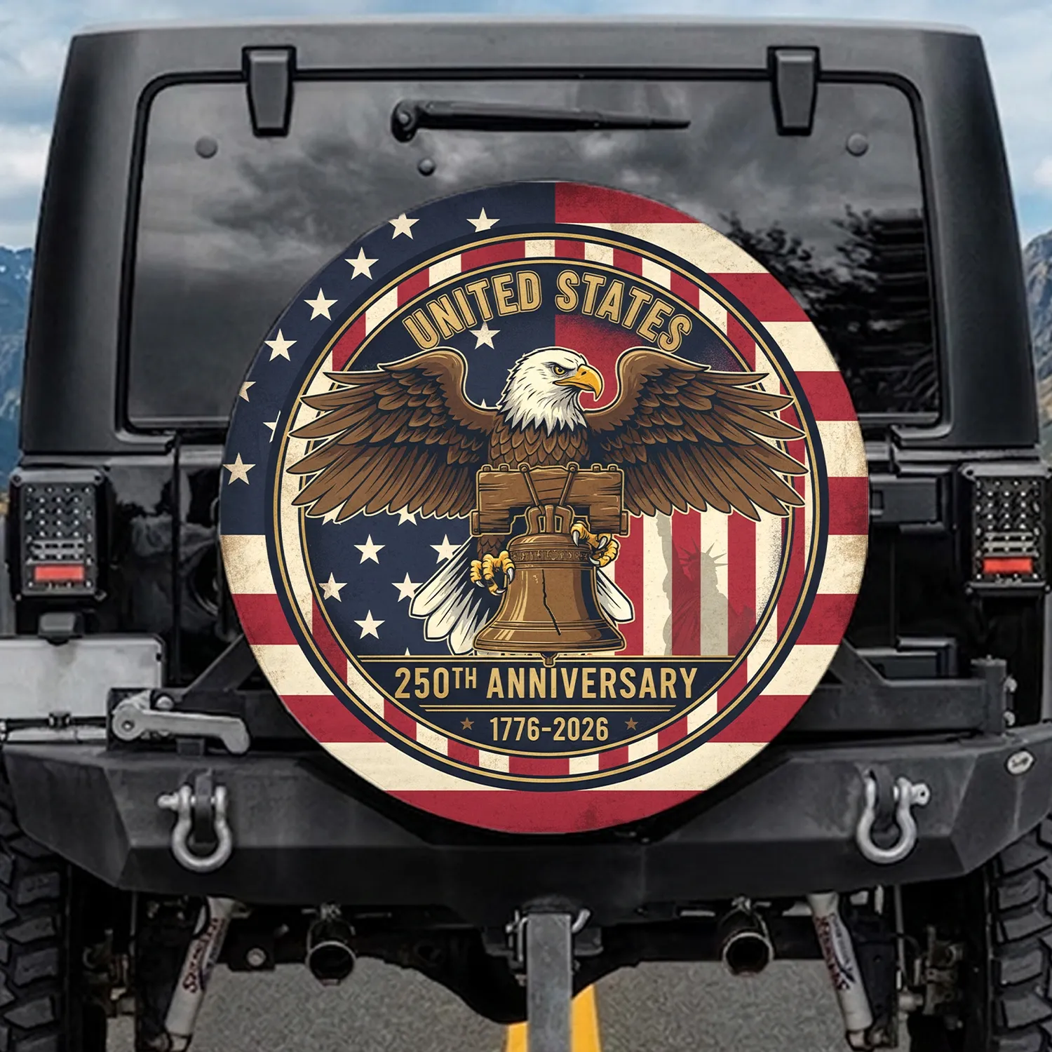 Bald Eagle American Flag 1776-2026 - USA 250th Anniversary Patriotic Gift for Veterans Spare Tire Cover - 1