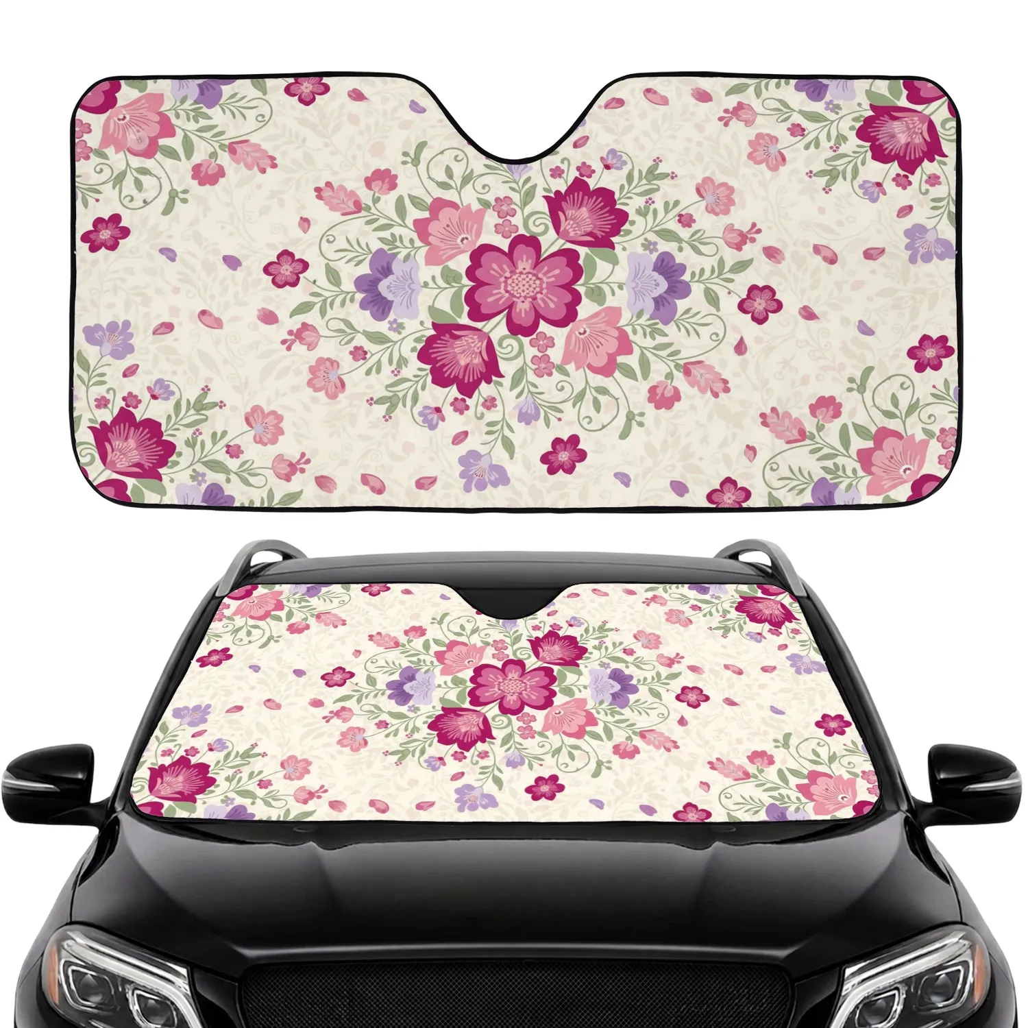 Fuchsia Pink Lavender Floral Foliage - Botanical Lover Home Decor Gift Car Sunshade - 1