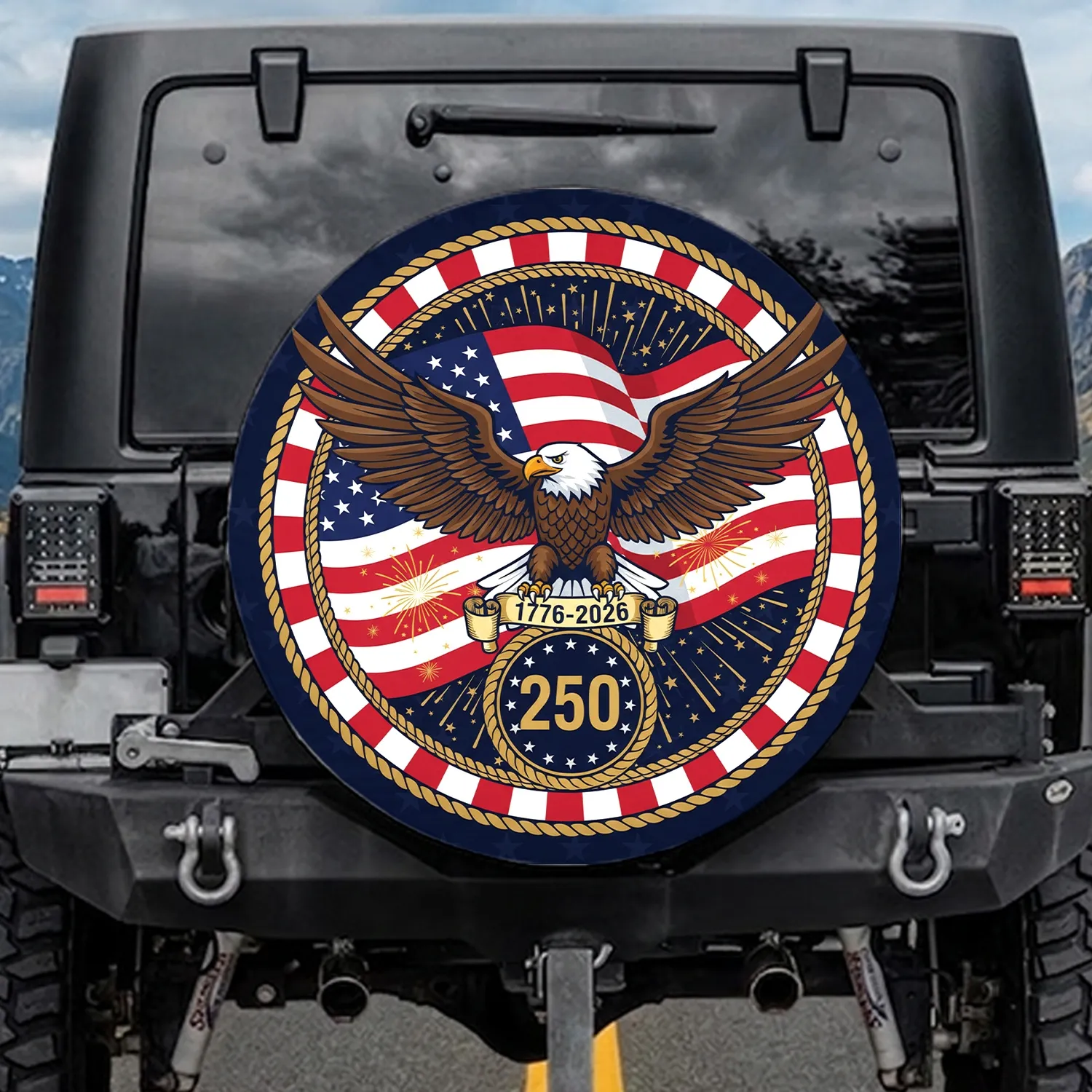 Bald Eagle American Flag 250th Anniversary - Independence Day Gift for Veterans Spare Tire Cover - 1
