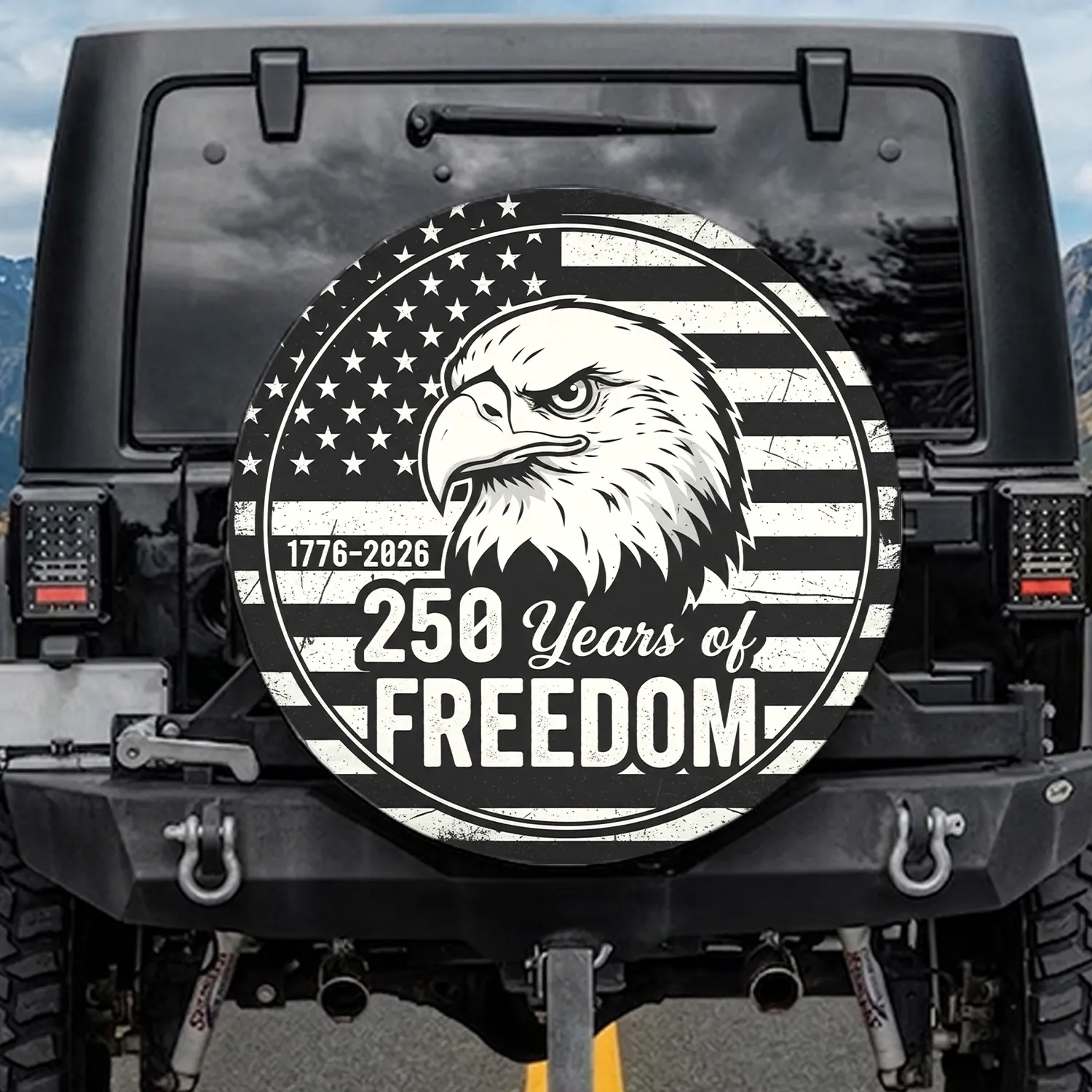 Bald Eagle American Flag 1776-2026 - USA 250 Years of FREEDOM Independence Day Spare Tire Cover - 1