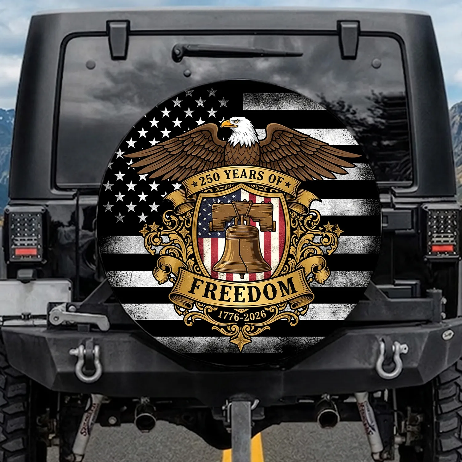 Bald Eagle Liberty Bell American Flag 1776-2026 - USA 250th Anniversary Independence Day Spare Tire Cover - 1