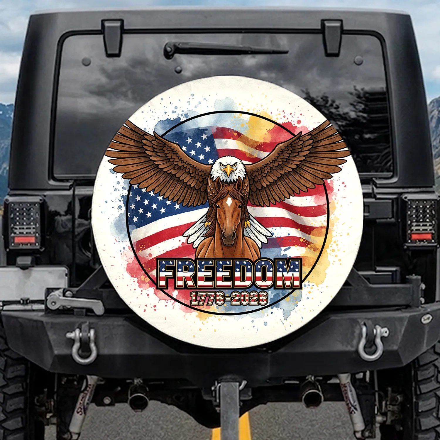Bald Eagle American Flag Horse Freedom 1776-2026 - USA 250th Anniversary Independence Day Spare Tire Cover - 1