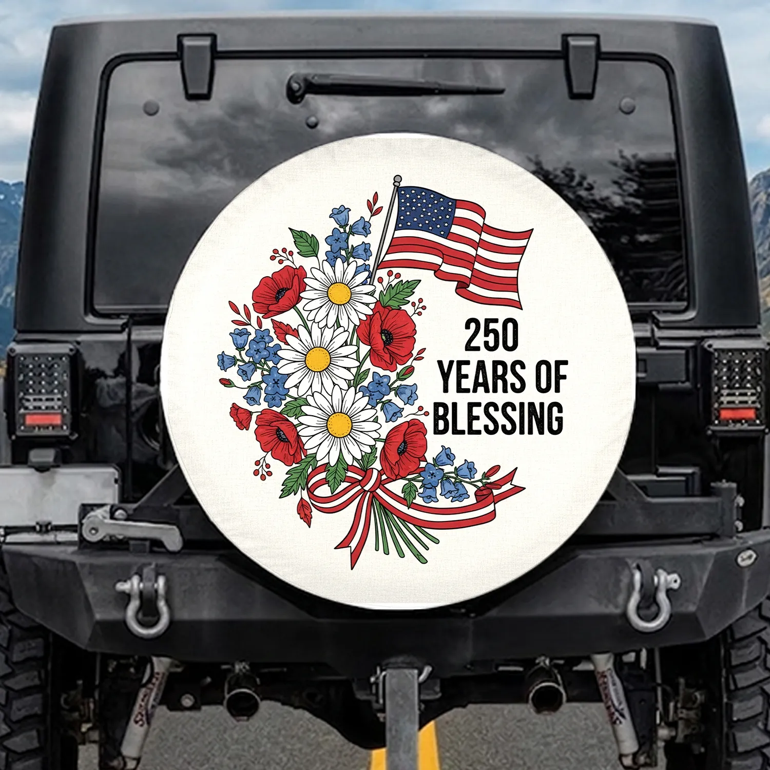 Patriotic Floral American Flag 250 Years of Blessing - USA 250th Anniversary (1776-2026) Spare Tire Cover - 1