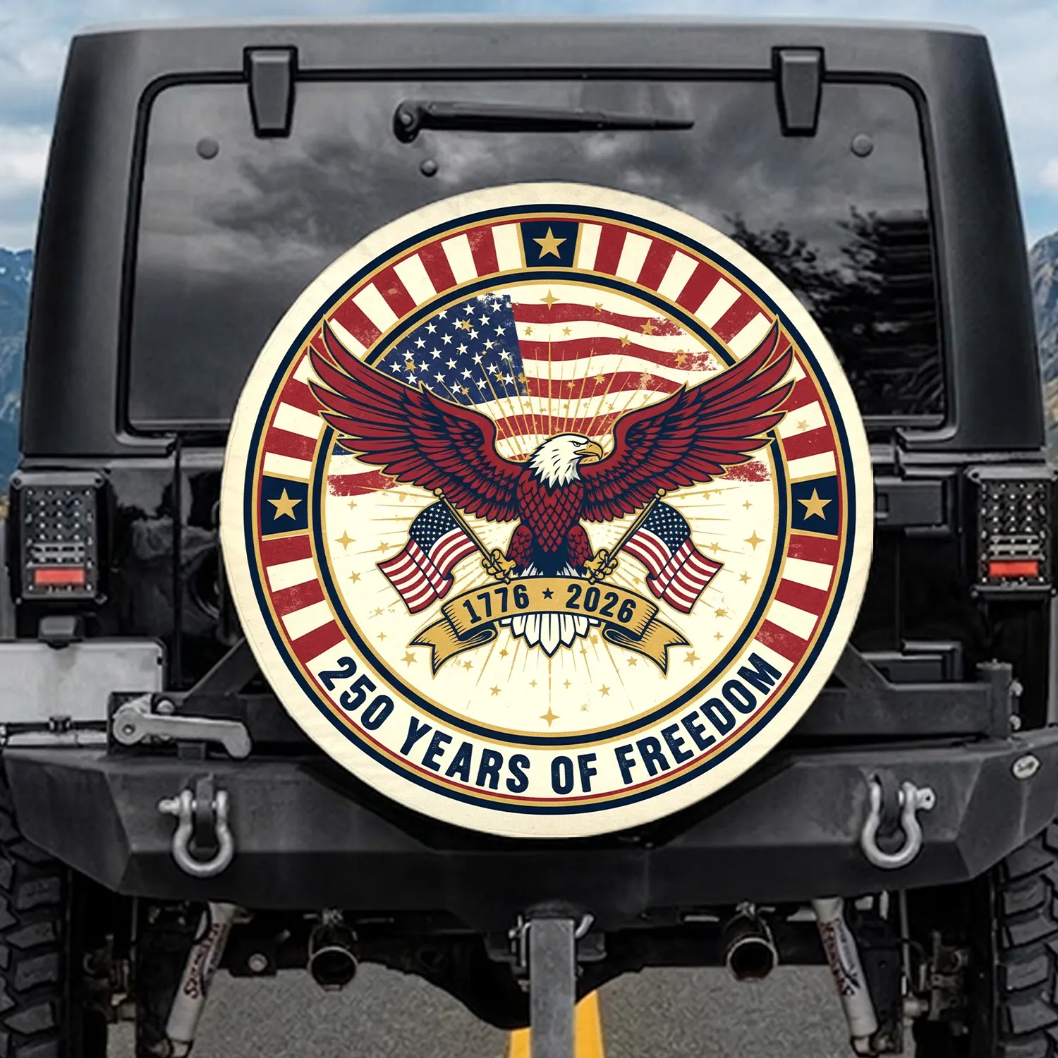 Bald Eagle American Flag 1776-2026 - USA 250 Years of Freedom Anniversary Gift for Veterans Spare Tire Cover - 1
