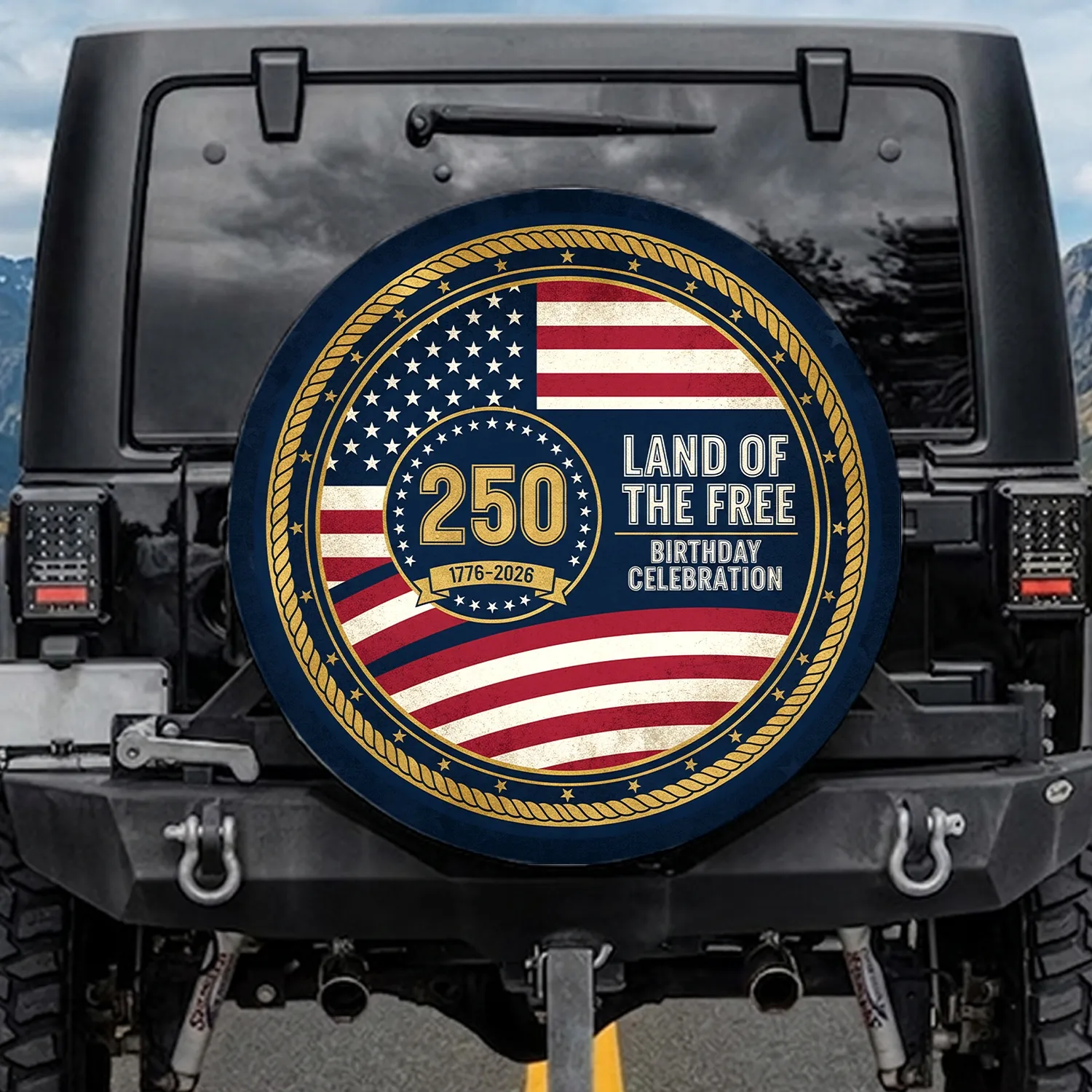 USA 250th Anniversary 1776-2026 Land of the Free Birthday Celebration American Flag Spare Tire Cover - 1
