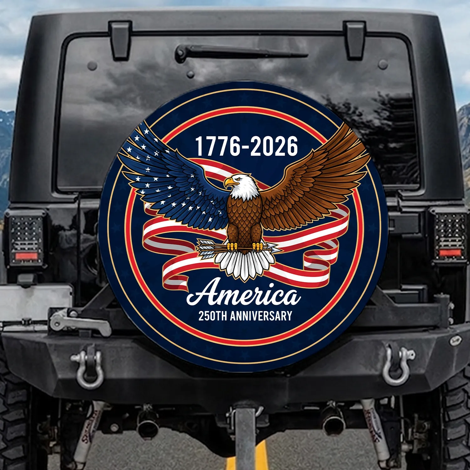 Bald Eagle American Flag 1776-2026 - USA 250th Anniversary Patriotic Design Spare Tire Cover - 1