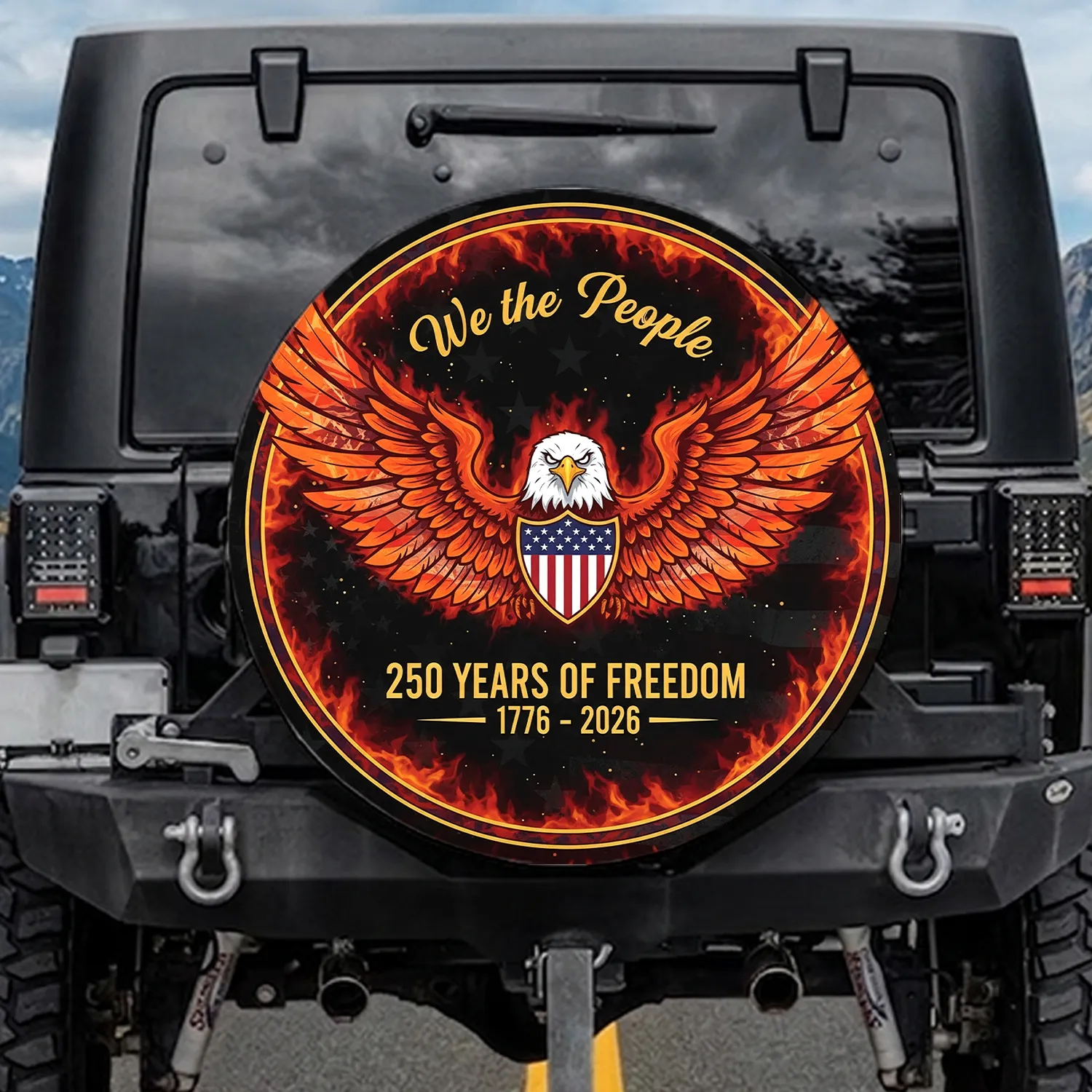 Bald Eagle American Flag 1776-2026 - We The People 250th Anniversary Freedom Spare Tire Cover - 1