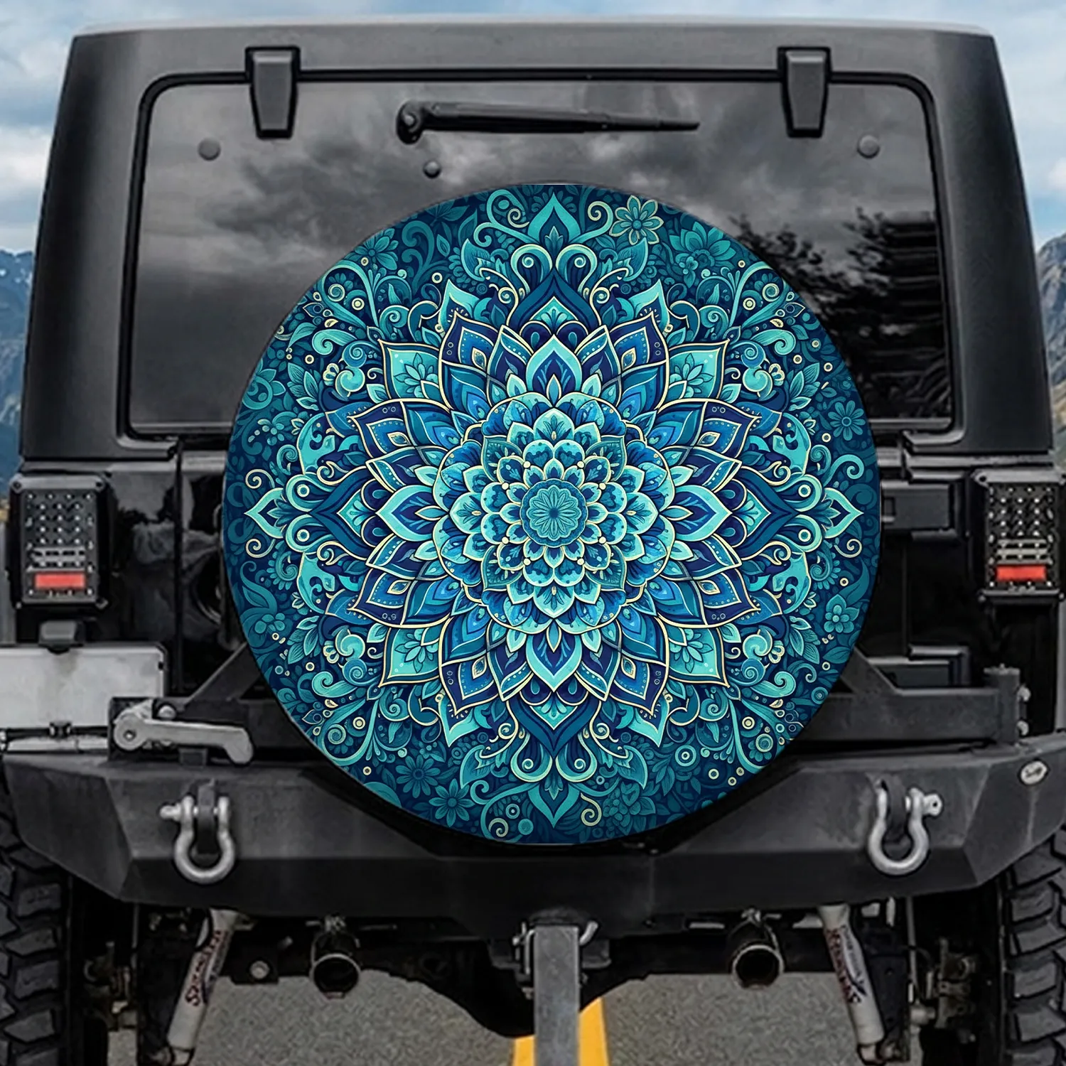 Mandala Flower Radiating Petals Swirling Floral Tapestry Boho Home Decor Gift Spare Tire Cover - 1