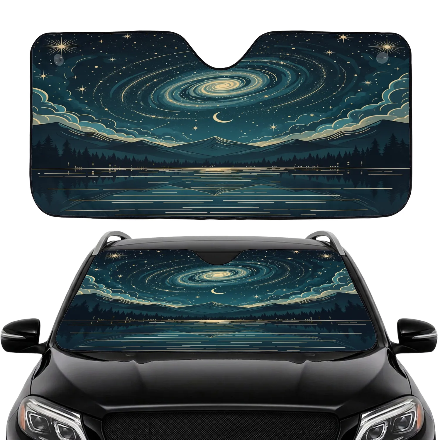 Milky Way Galaxy Lake Reflection Mountains - Night Sky Home Decor Gift Car Sunshade - 1
