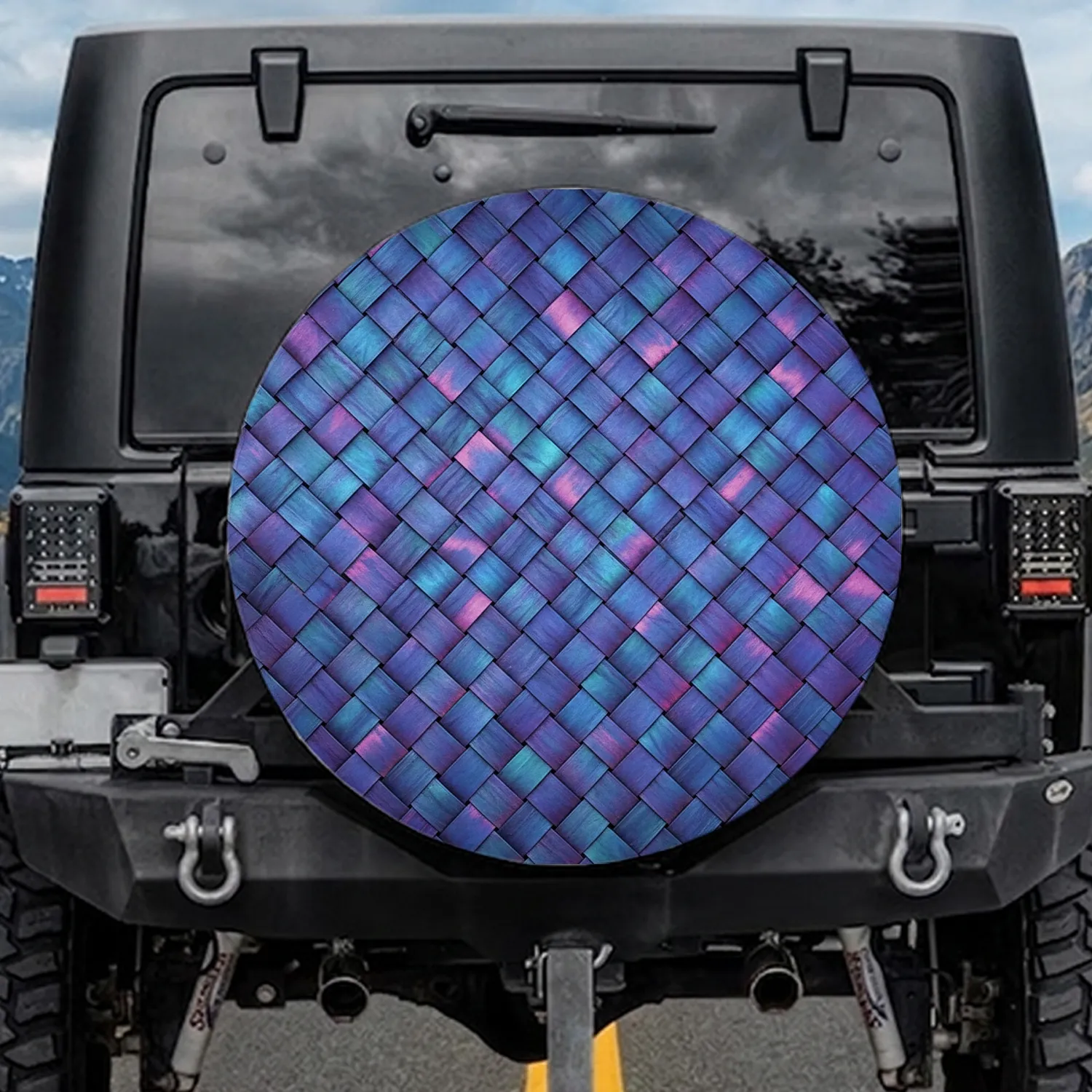 Dense Diagonal Holographic Opalescent Basket Weave - Home Decor Gift, Travel Essentials Spare Tire Cover - 1