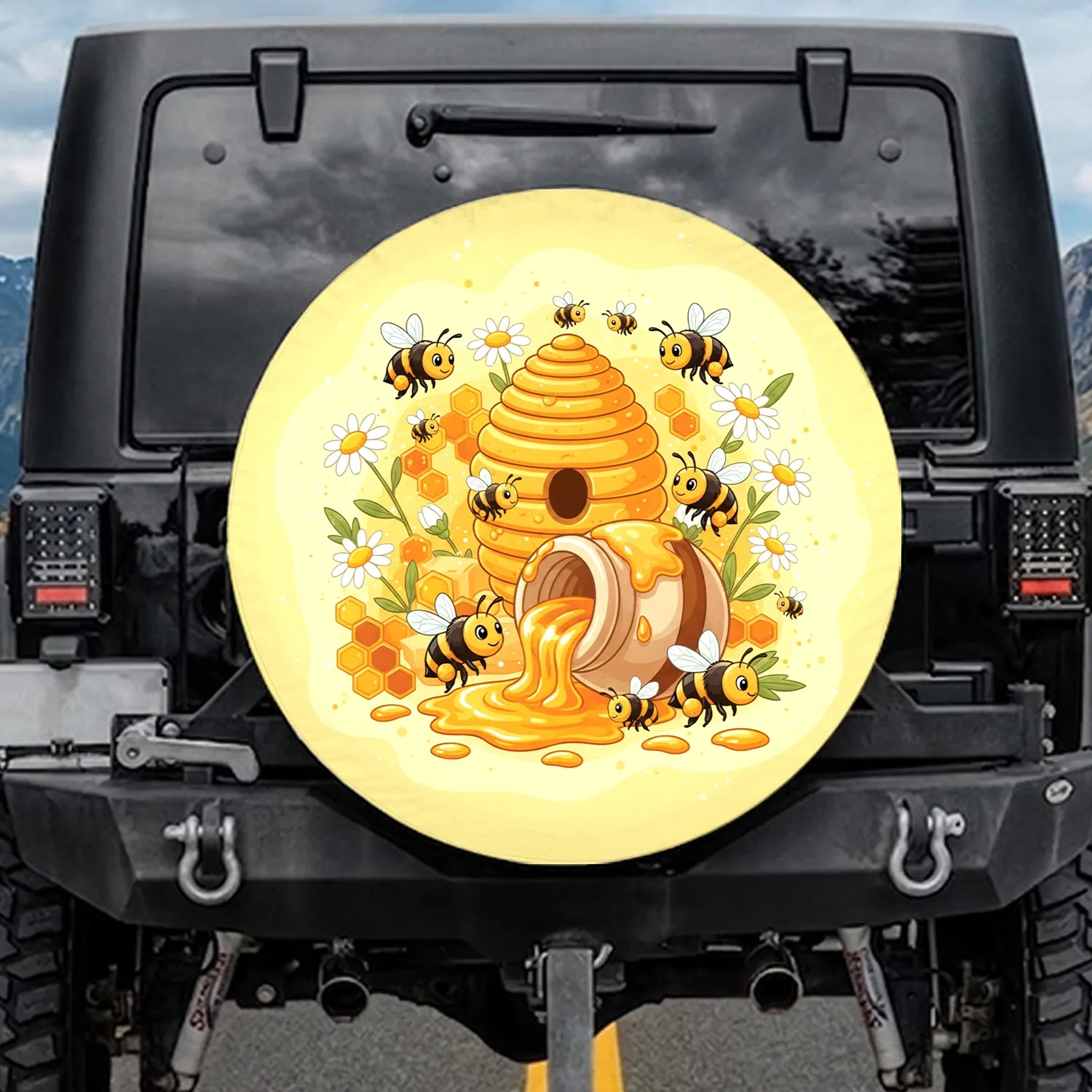 Honeybees Beehive Honey Pot Daisy Field - Sunny Meadow Home Decor Gift Spare Tire Cover - 1