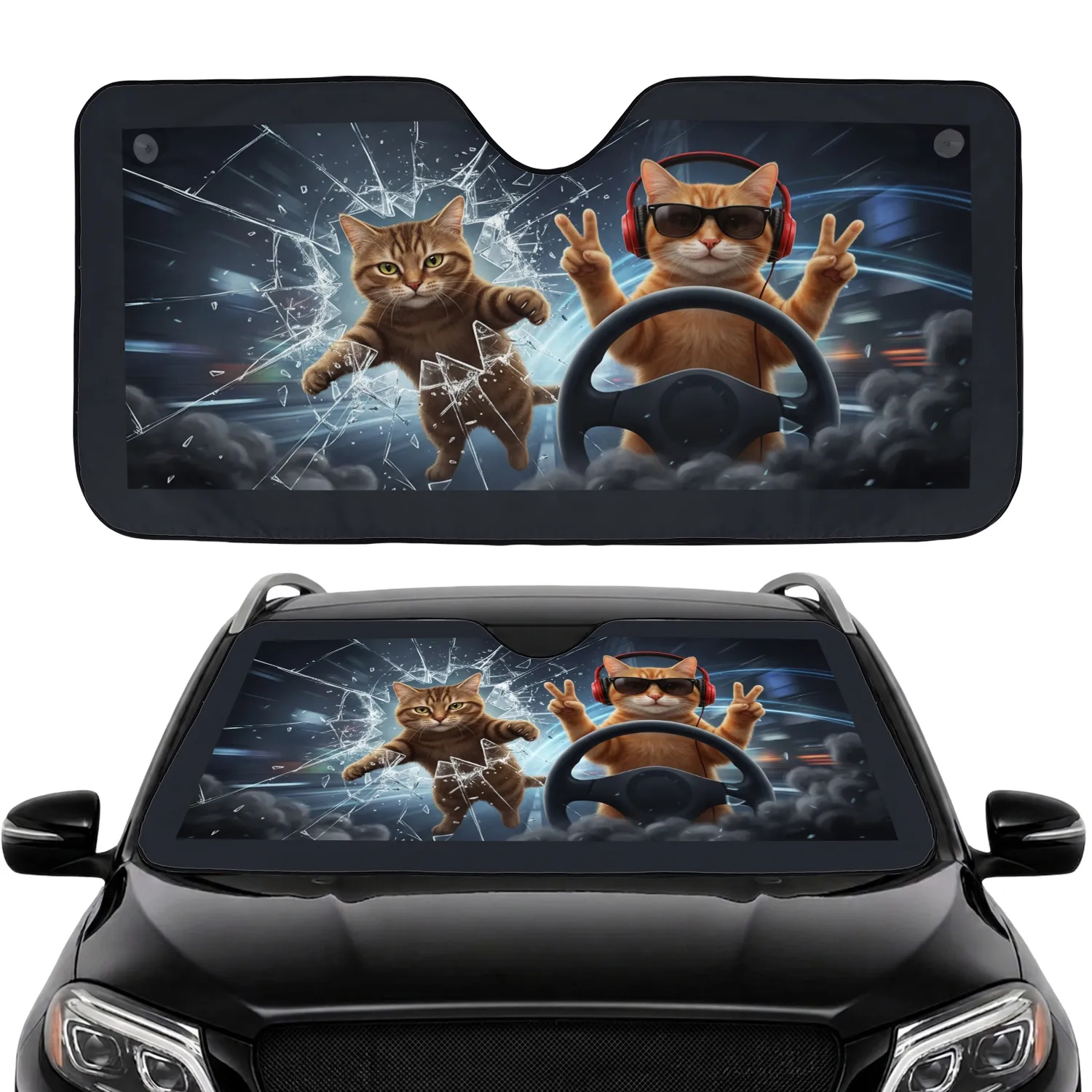 Tabby Cat Glass Burst Orange Cat Sunglasses - Cat Lover Gift Car Sunshade - 1