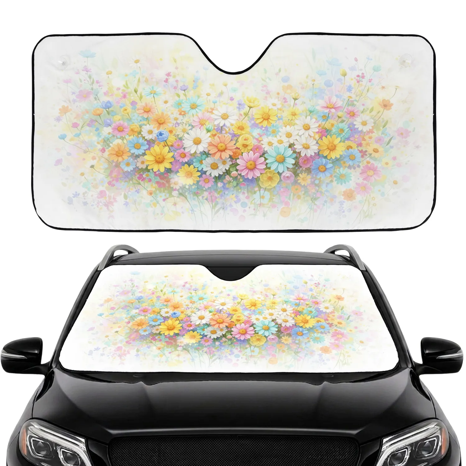 Daisy Flowers Sun-Drenched Field - Nature Lover Gift for Car Owners Car Sunshade - 1