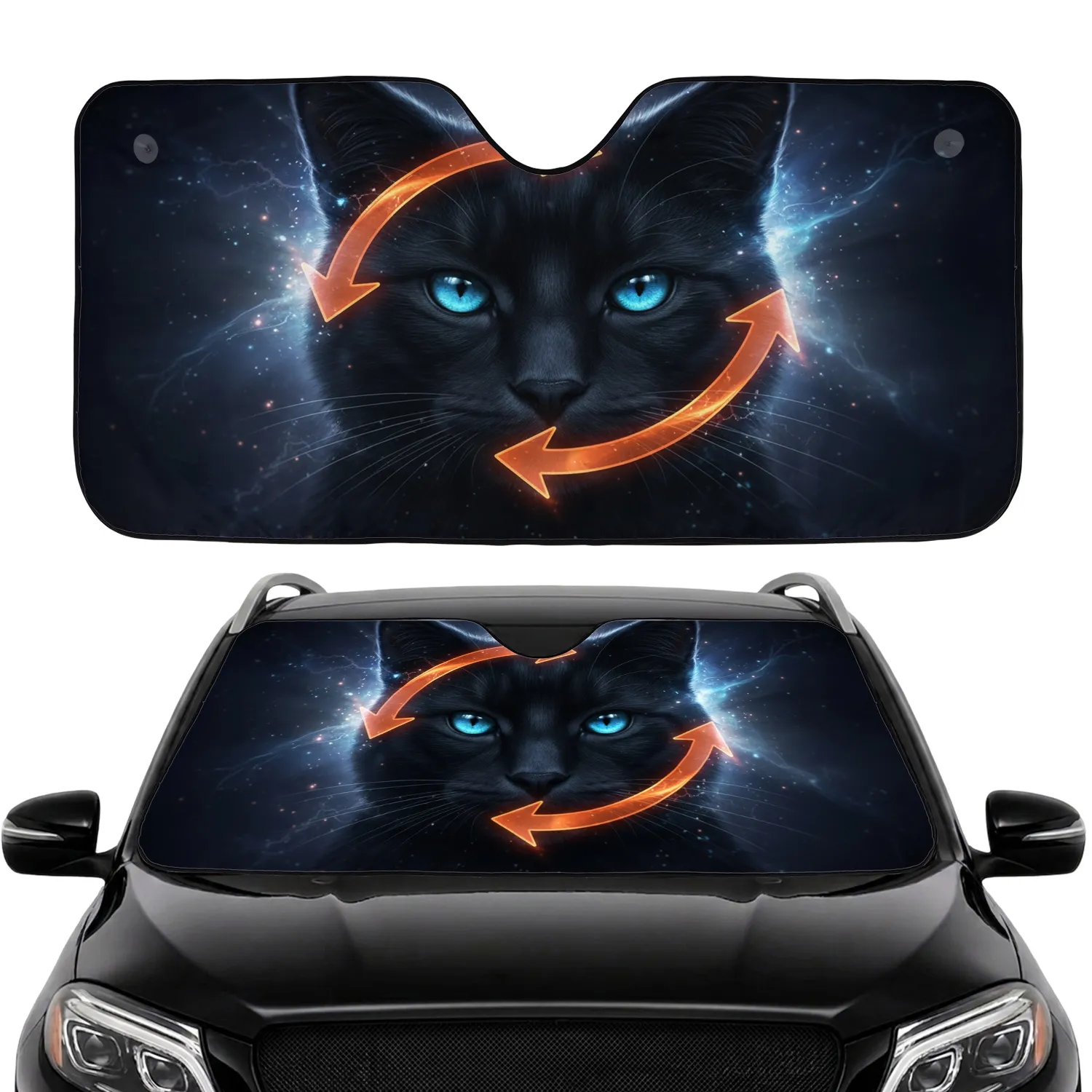 Piercing Feline Eyes Orange Arrows Cosmic Void - Power Protection Lifestyle Gift Car Sunshade - 1