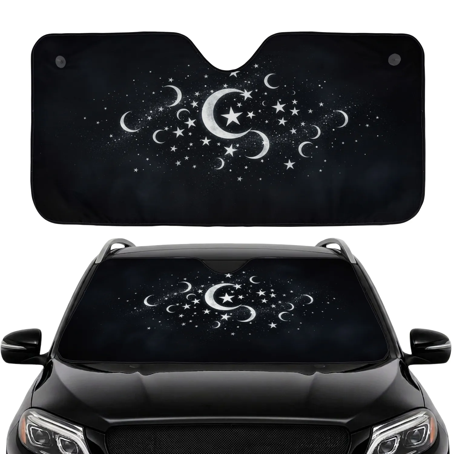 Crescent Moons Stars Stardust Dark Nebulae - Astronomy Lover Home Decor Gift Car Sunshade - 1