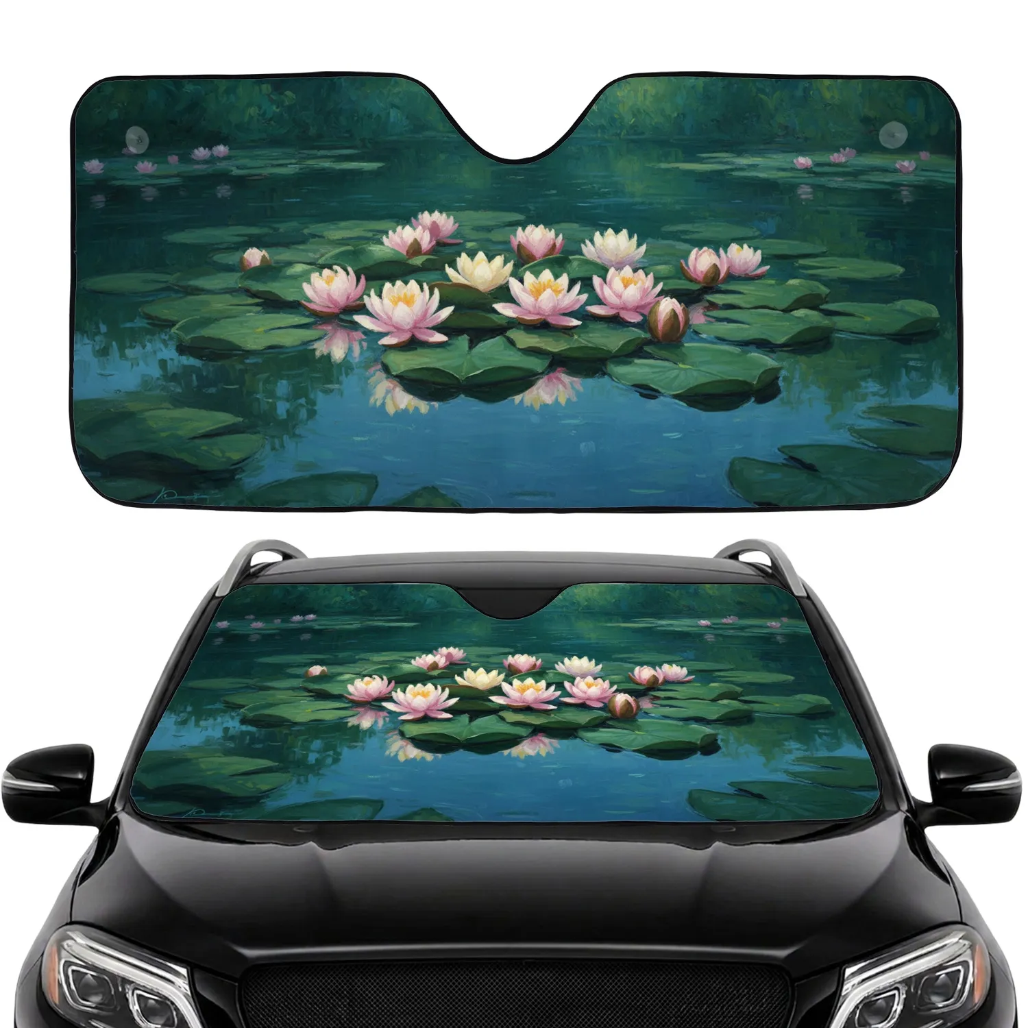 Deep Teal Water Lilies Lily Pads Garden Pond - Home Decor Gift Car Sunshade - 1