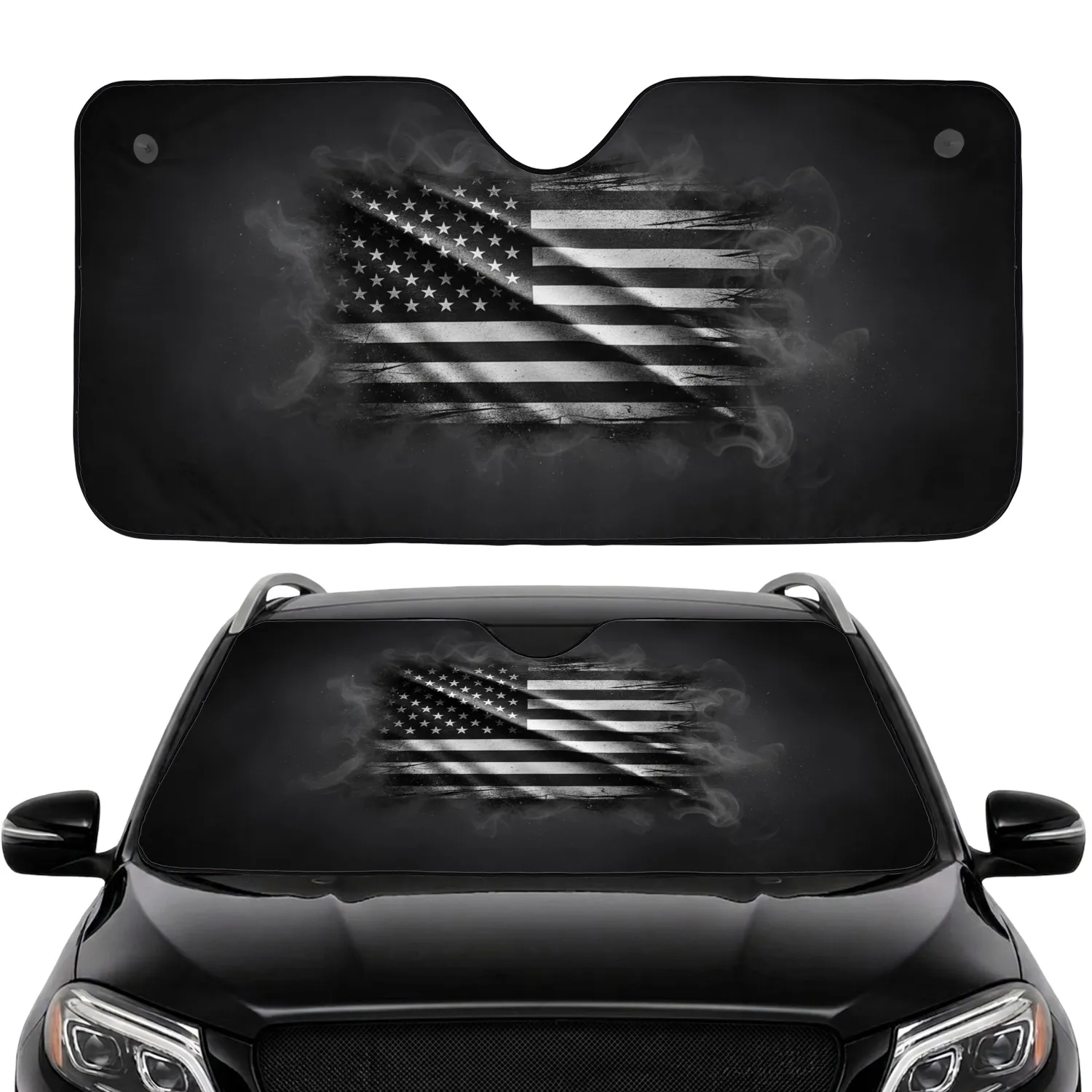 Black White Distressed American Flag - USA Pride Daily Display Gift for Veterans Car Sunshade - 1