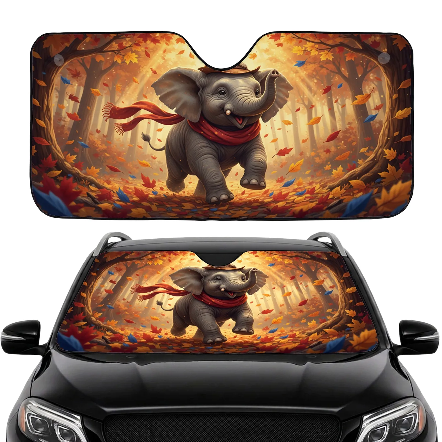 Baby Elephant Adventurer Hat Autumn Forest - Wildlife Lover Gift Car Sunshade - 1