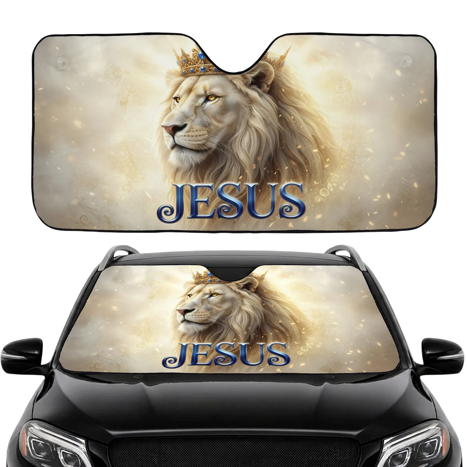 White Lion Golden Crown Jesus - Spiritual Faith Gift for Christian Believers Car Sunshade - 1
