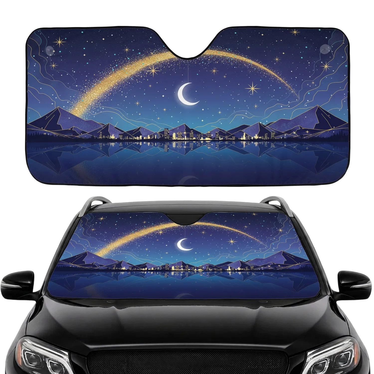 Milky Way Galaxy Lake Reflection Celestial Night Sky - Road Trip Essential Car Sunshade - 1