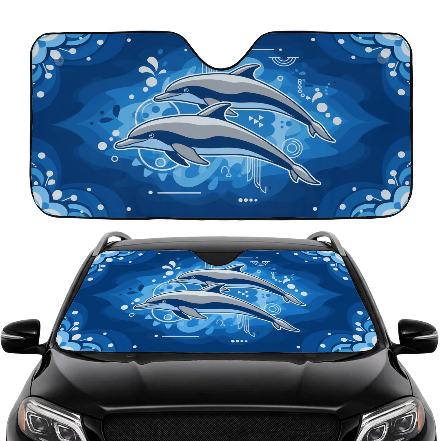 Dolphins Water Ripples Splashes Bubbles Reflections - Ocean Lover Gift Car Sunshade - 1