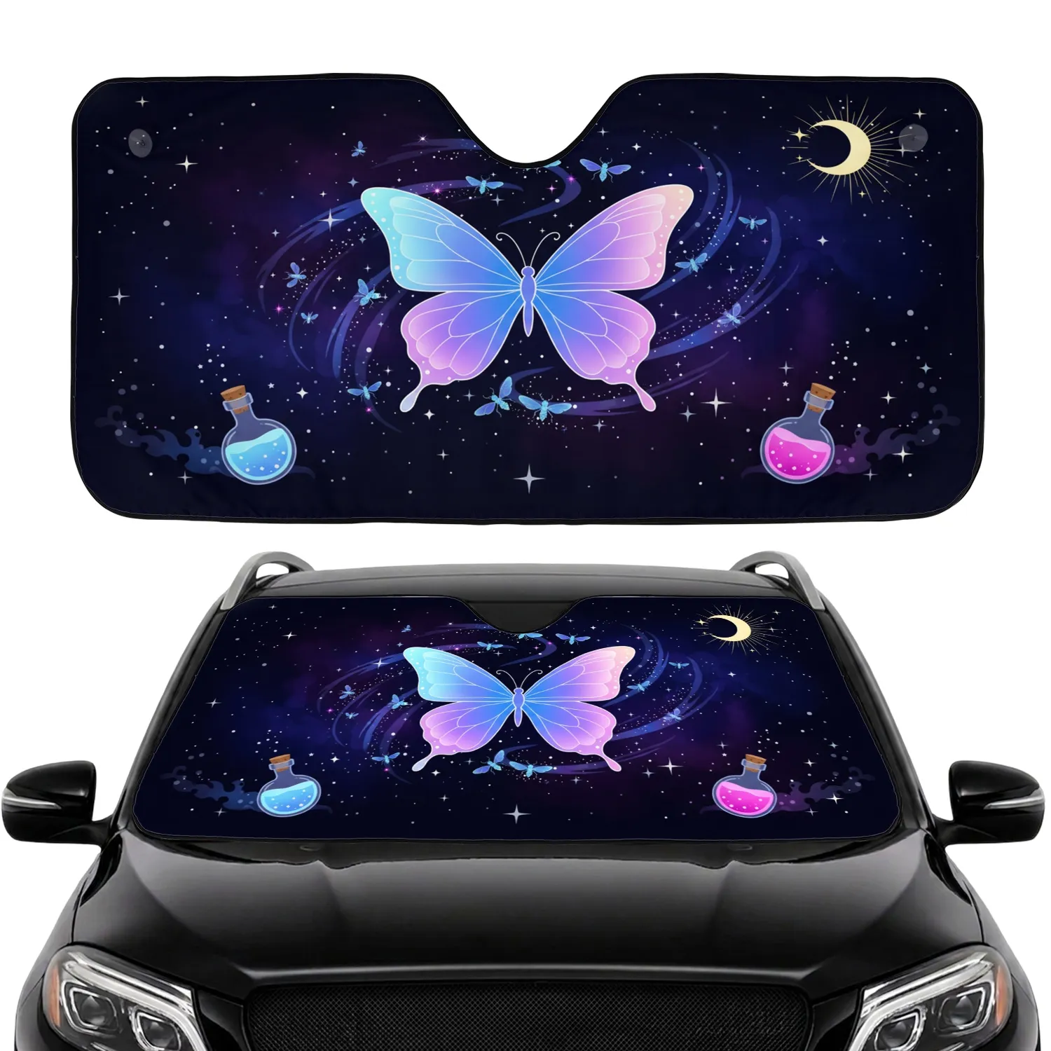 Iridescent Butterfly Potion Bottles Cosmic Stars Crescent Moon Fantasy Lover Gift Car Sunshade - 1