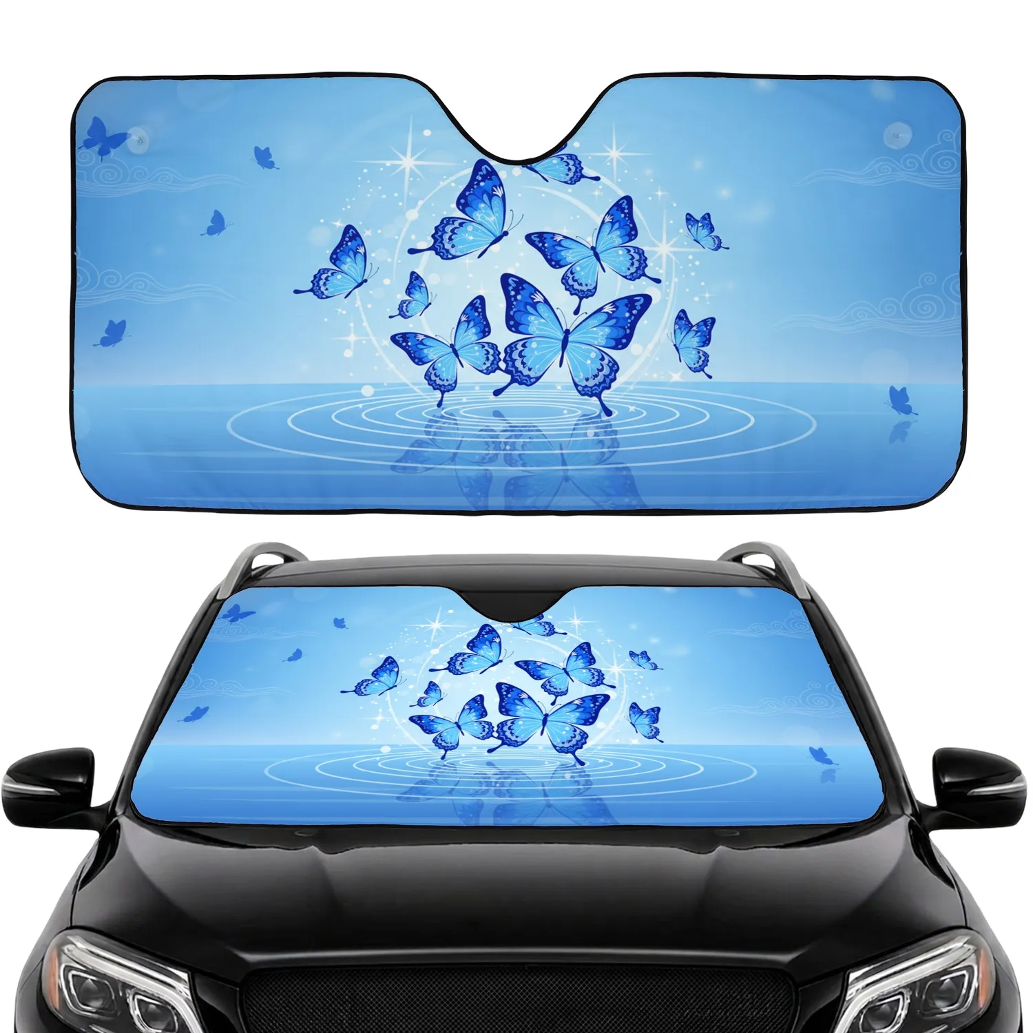 Ornate Butterflies Starburst Water - Nature Lover Home Decor Gift Car Sunshade - 1