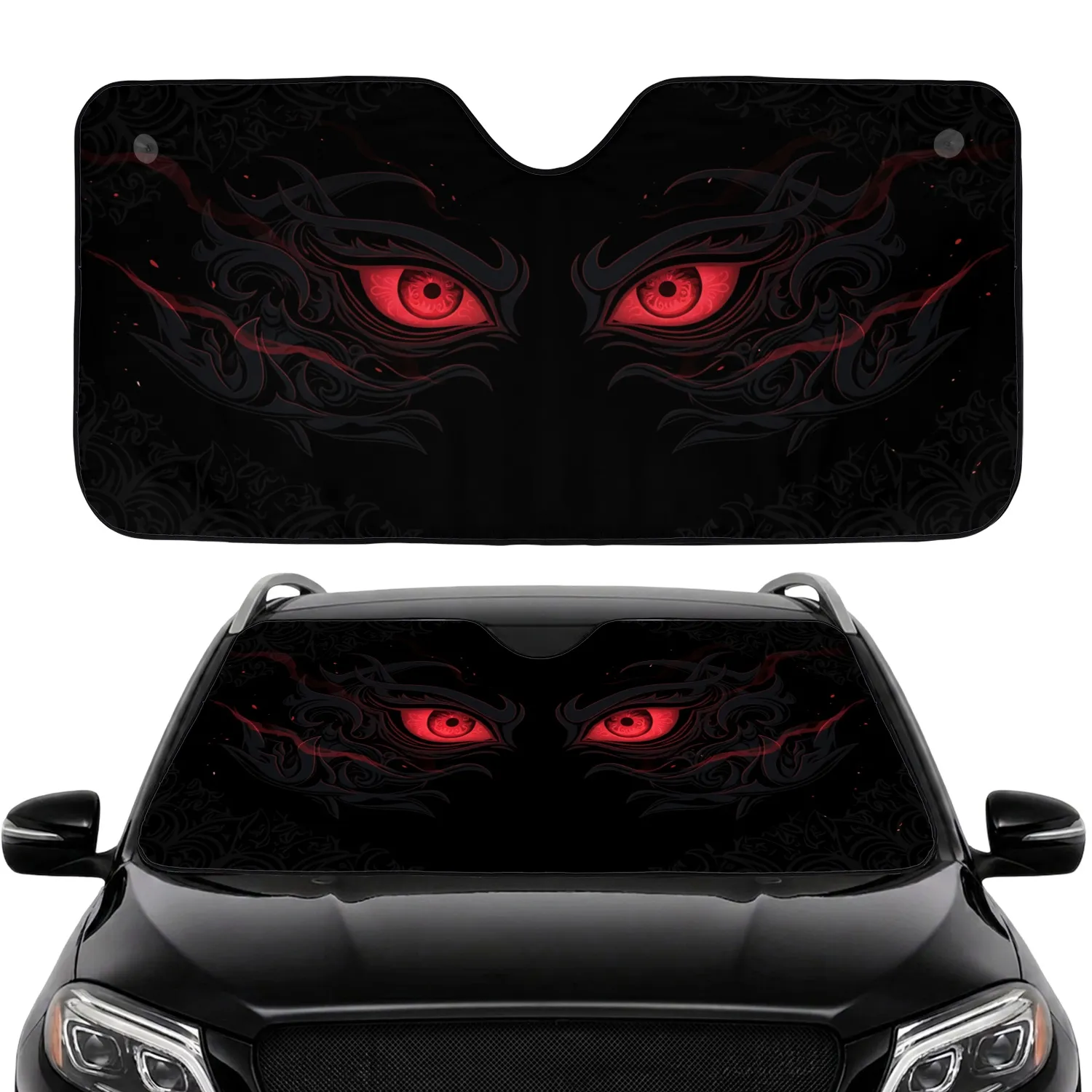Demonic Eyes Eyelids Swirling Tendrils Obsidian Ancient Glyphs - Horror Fan Gift Car Sunshade - 1