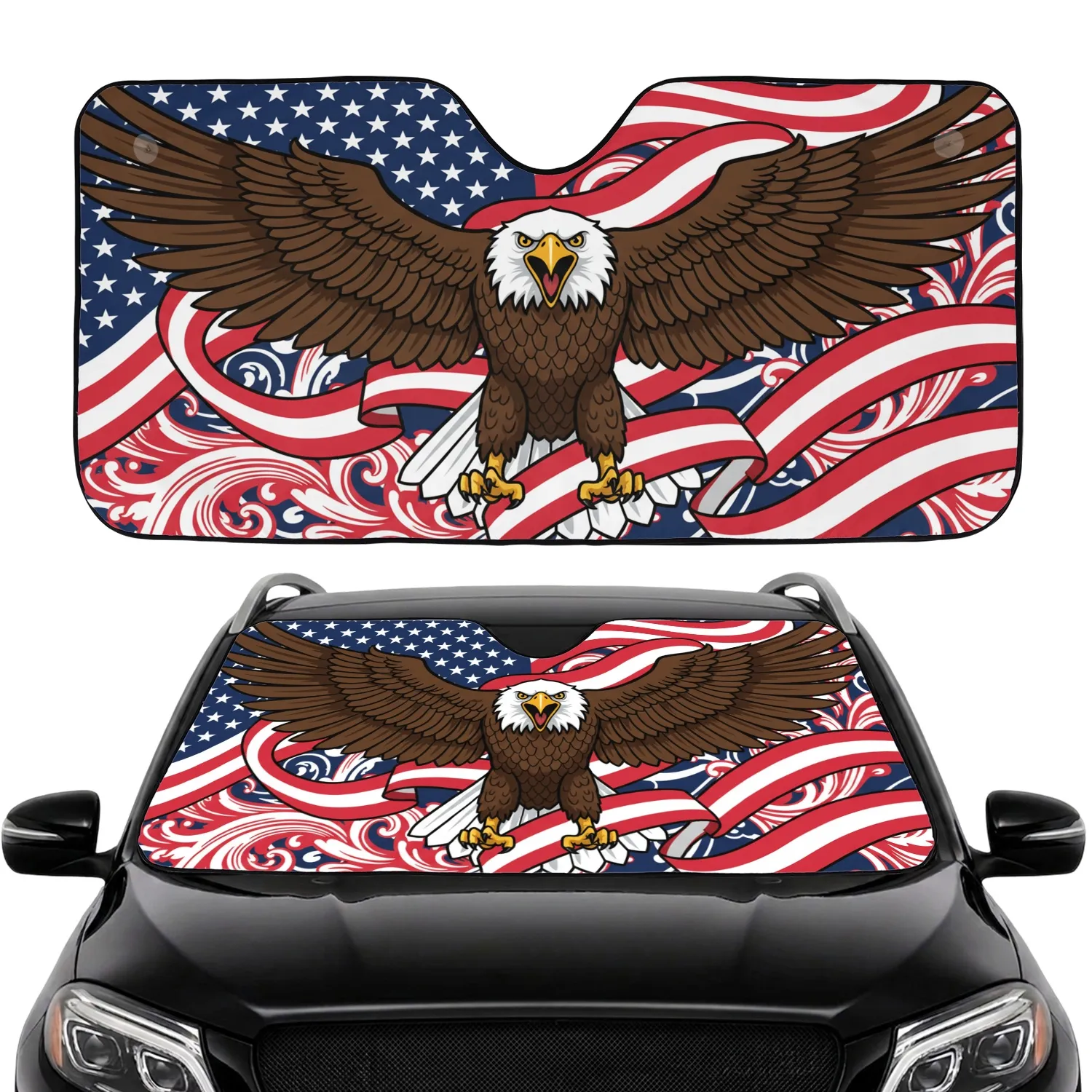 Bald Eagle American Flag - Independence Day Patriotic Home Decor Car Sunshade - 1