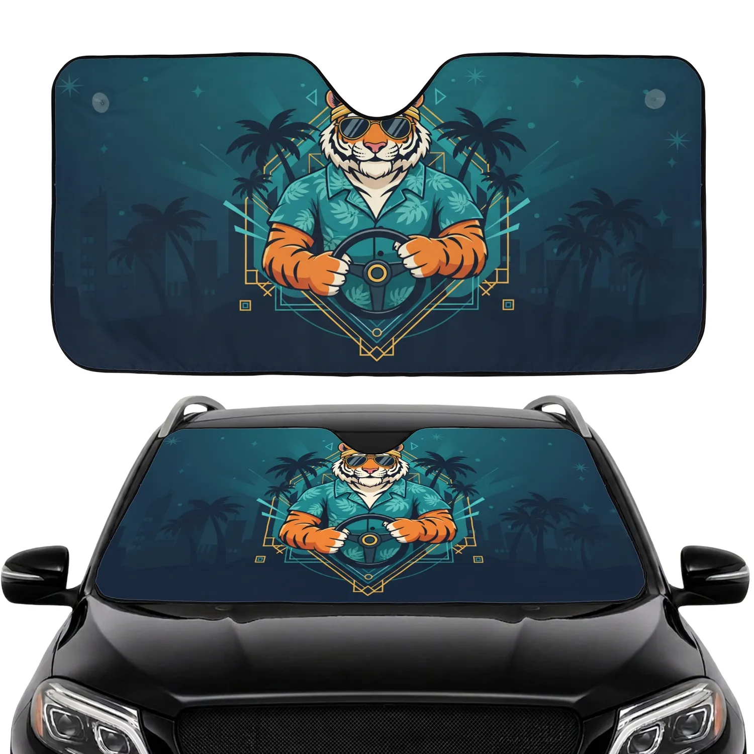 Tiger Hawaiian Shirt Sunglasses Palm Trees - Driving Enthusiast Gift Car Sunshade - 1