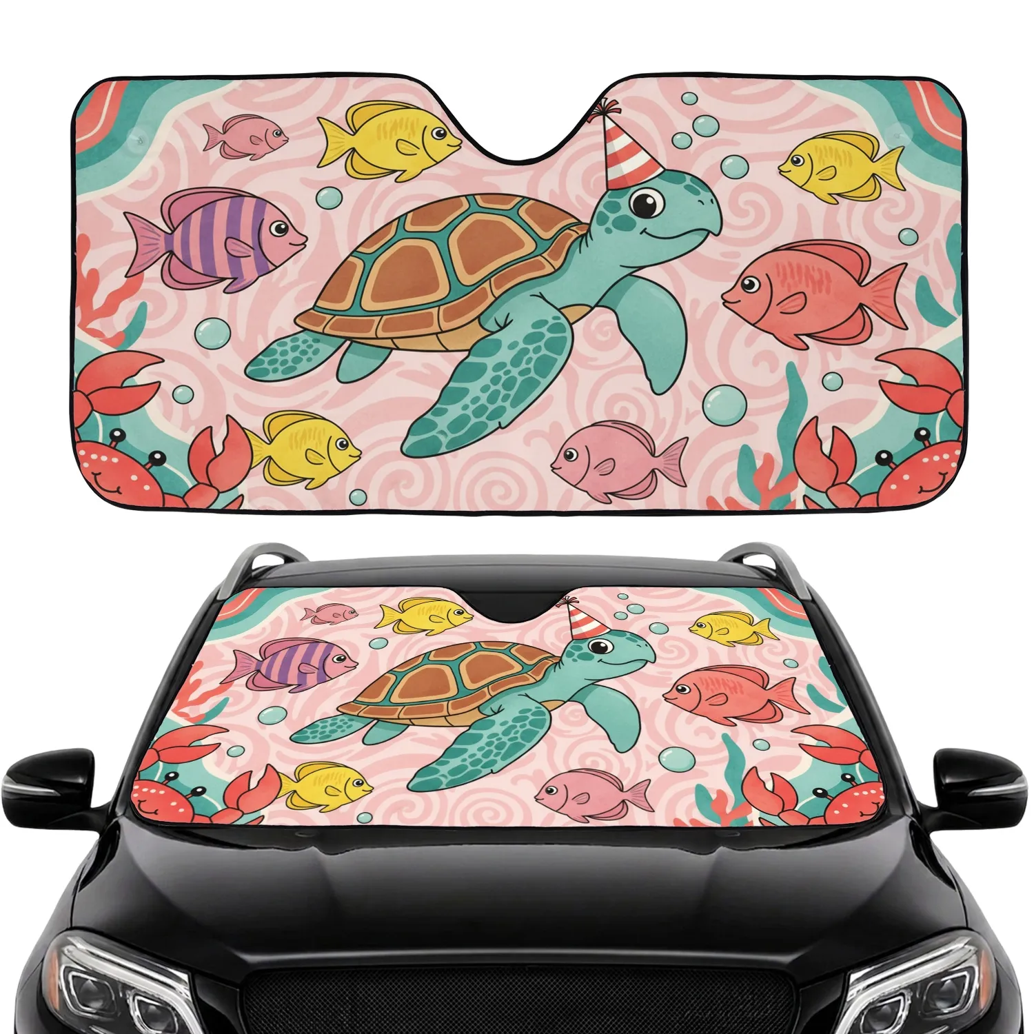 Swimming Sea Turtle Party Hat Tropical Fish Red Crabs - Ocean Lover Gift Car Sunshade - 1