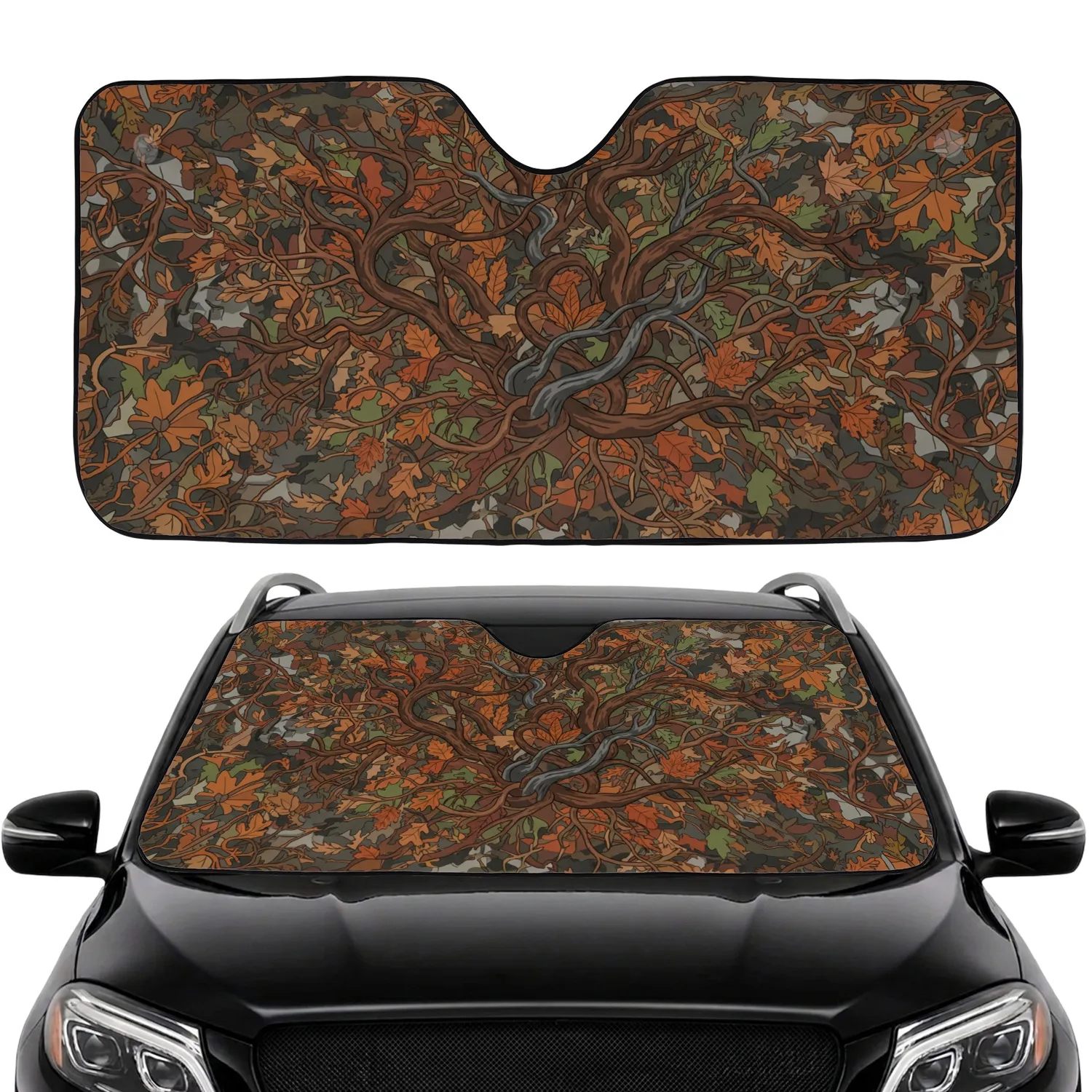 Forest Camouflage Leaves Branches - Nature Lover Gift Car Sunshade - 1