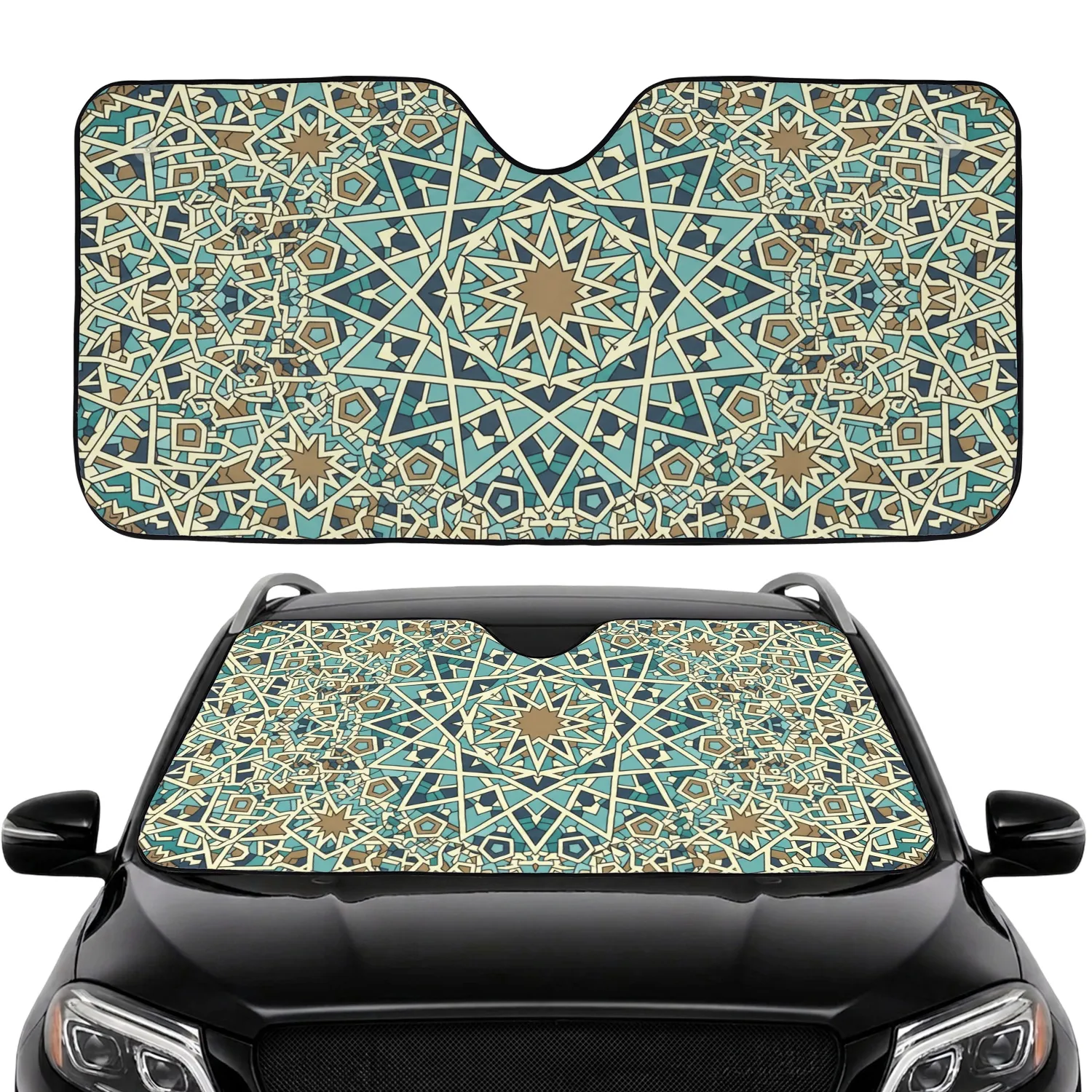Eight-Point Star Polygon Geometric Mosaic - Vehicle Accessory Gift Car Sunshade - 1