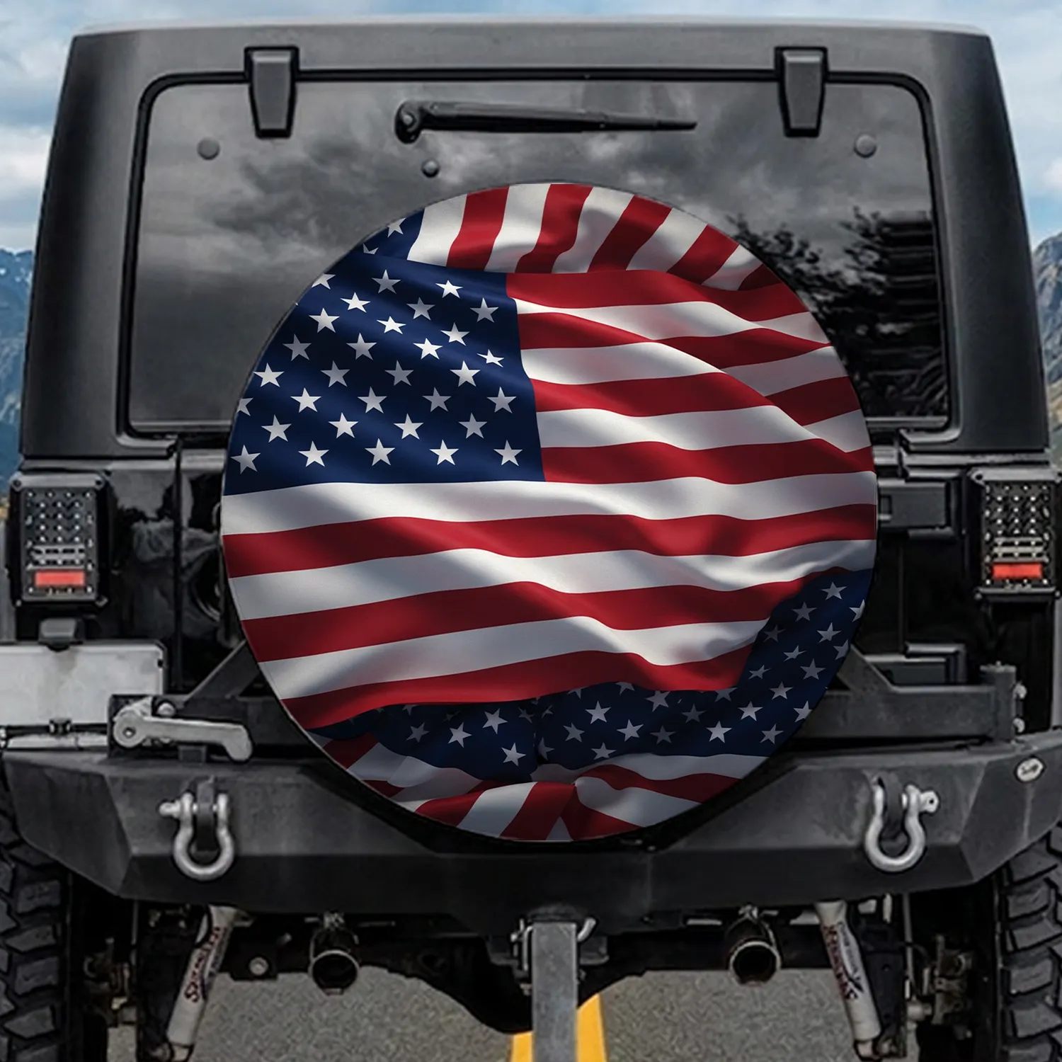 Rich Textured Deep Fold Waving American Flag - Patriotic Independence Day Home Display Spare Tire Cover - 1