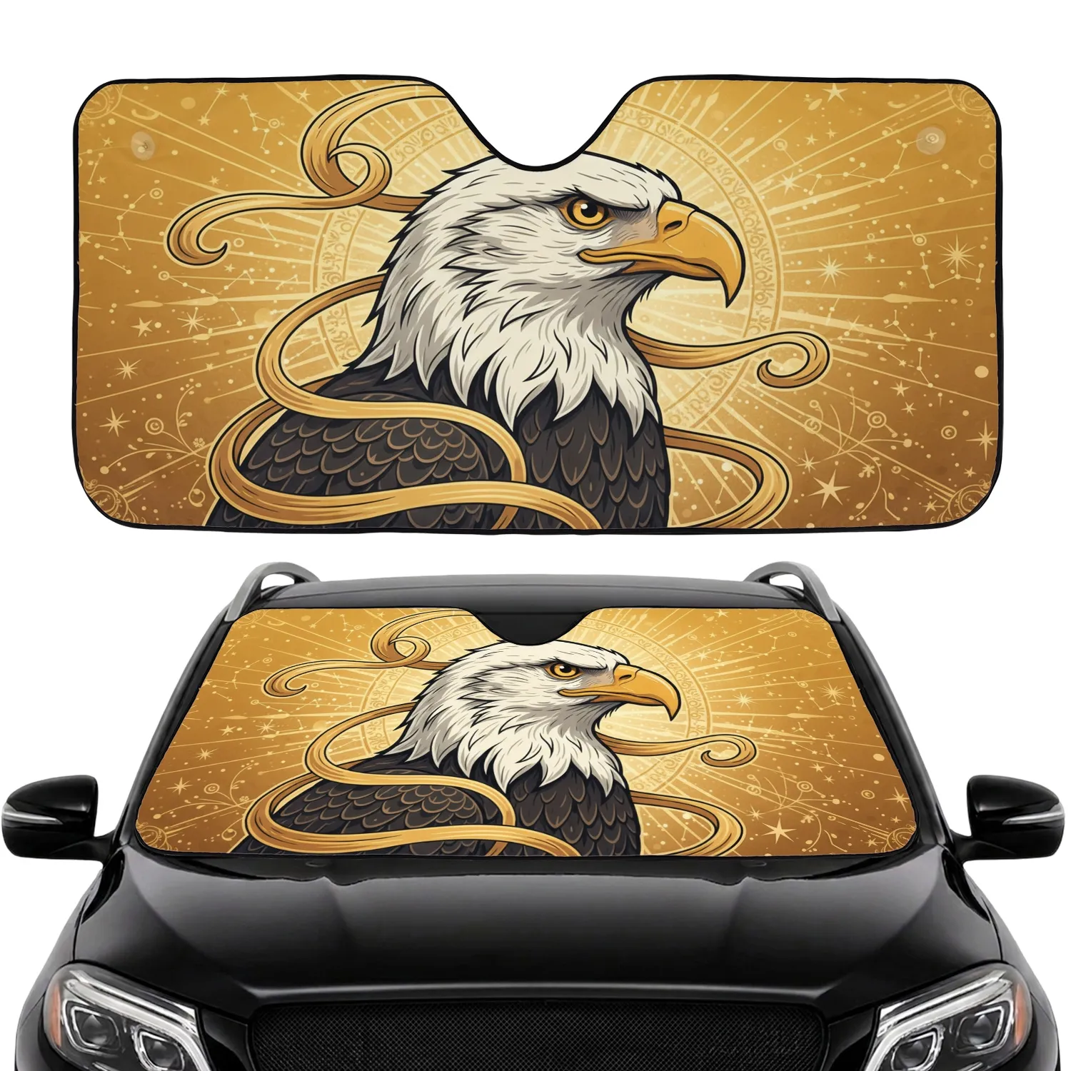 Keen-Eyed Bald Eagle Golden Celestial Rays - Wildlife Lover Home Decor Gift Car Sunshade - 1