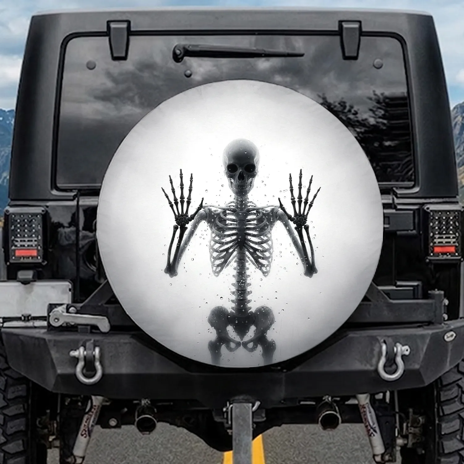 Haunting Skeleton Skull Hands Misty Transparent Surface - Halloween Gothic Home Decor Gift Spare Tire Cover - 1