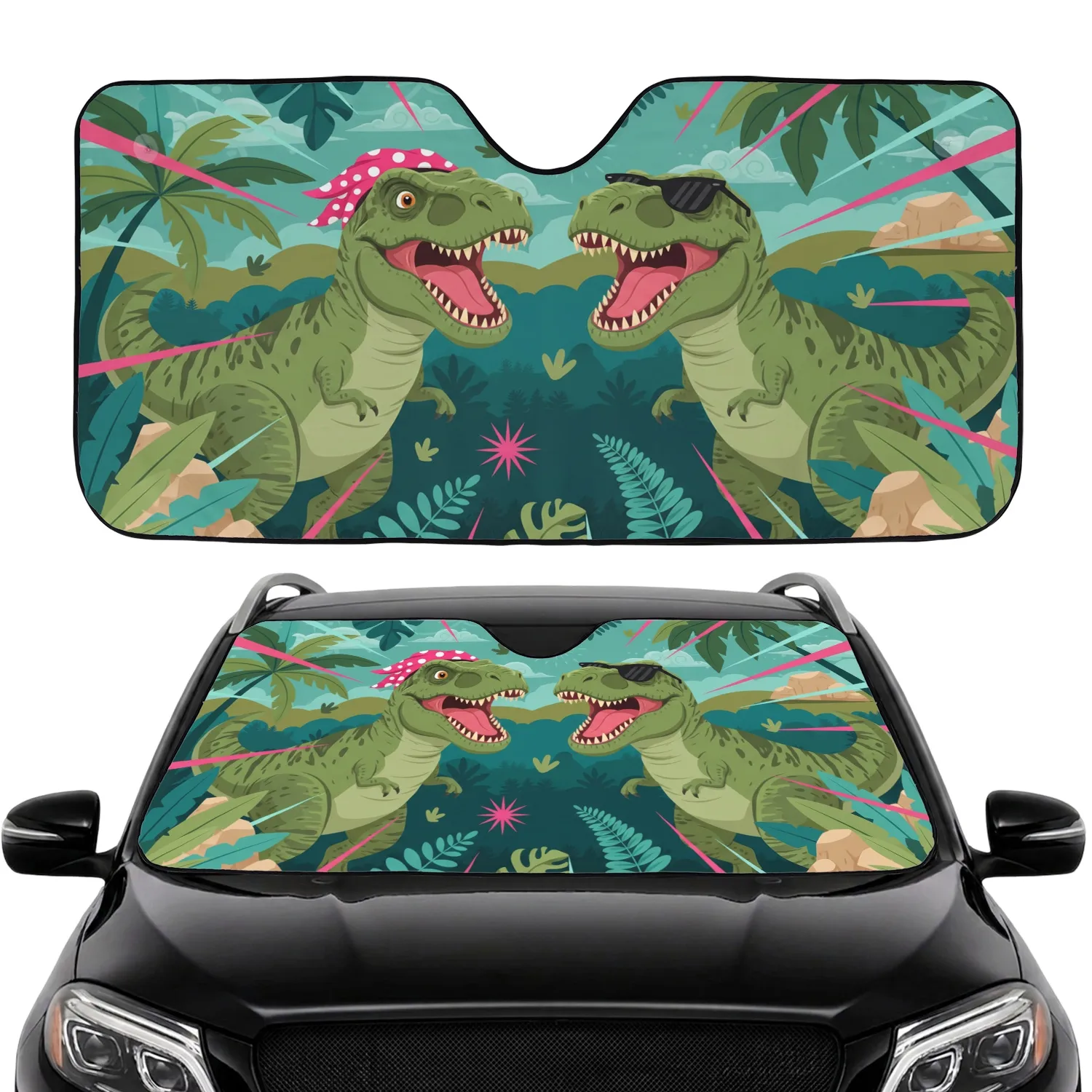 Tyrannosaurus Rex Sunglasses Headscarf Jungle Rock Formations - Dinosaur Lover Gift Car Sunshade - 1