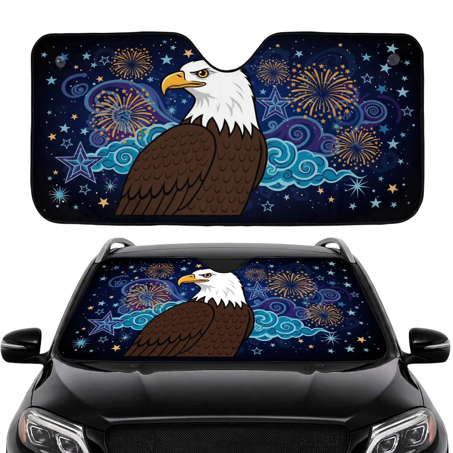 Bald Eagle Fireworks Star Field - Independence Day Celebration for Veterans Car Sunshade - 1