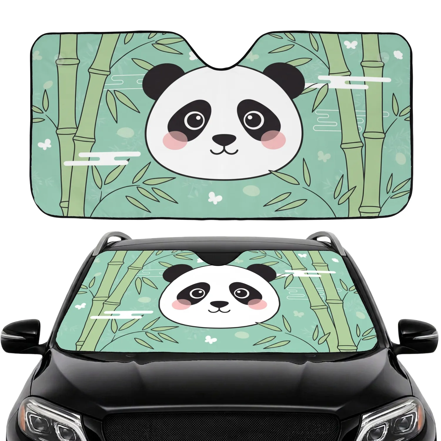 Panda Bamboo Butterfly Clouds - Wildlife Nature Lover Gift Car Sunshade - 1